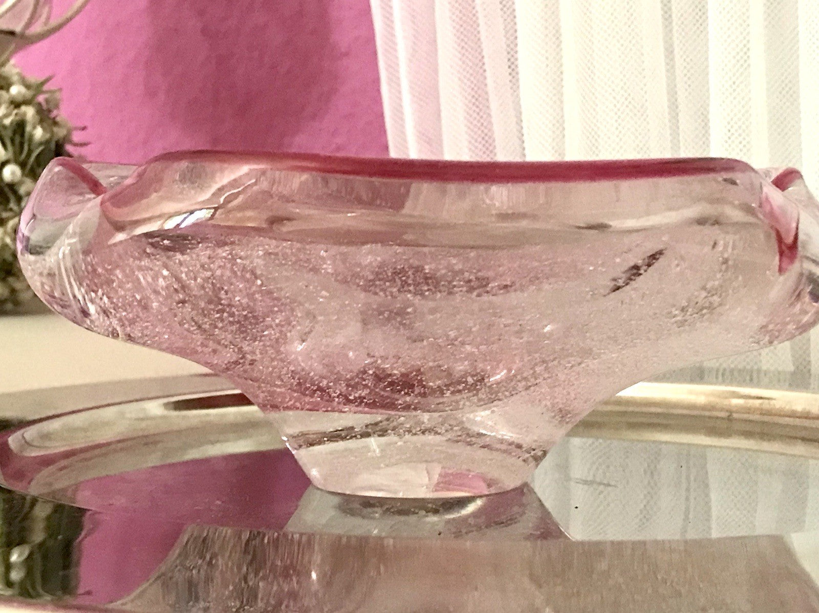 Murano 60er 70er Jahre Schale Glas rosa rot So Schön! Schaum Luftblasen
