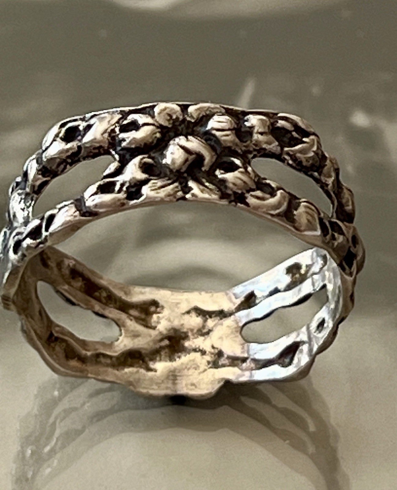 Antik Jugendstil Art Déco Bandring RING 800 Silber Gr.66 67 Durchbruchmuster