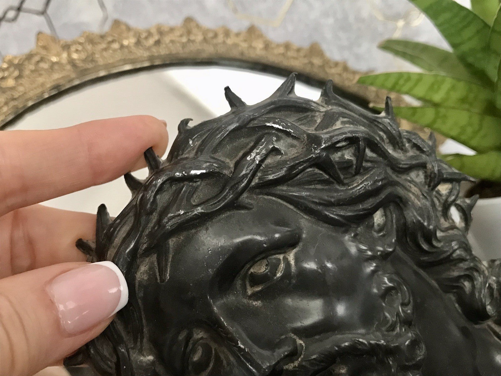 Antik Zinn? Relief Jesus Büste Dornkrone Figur Guss?  schön