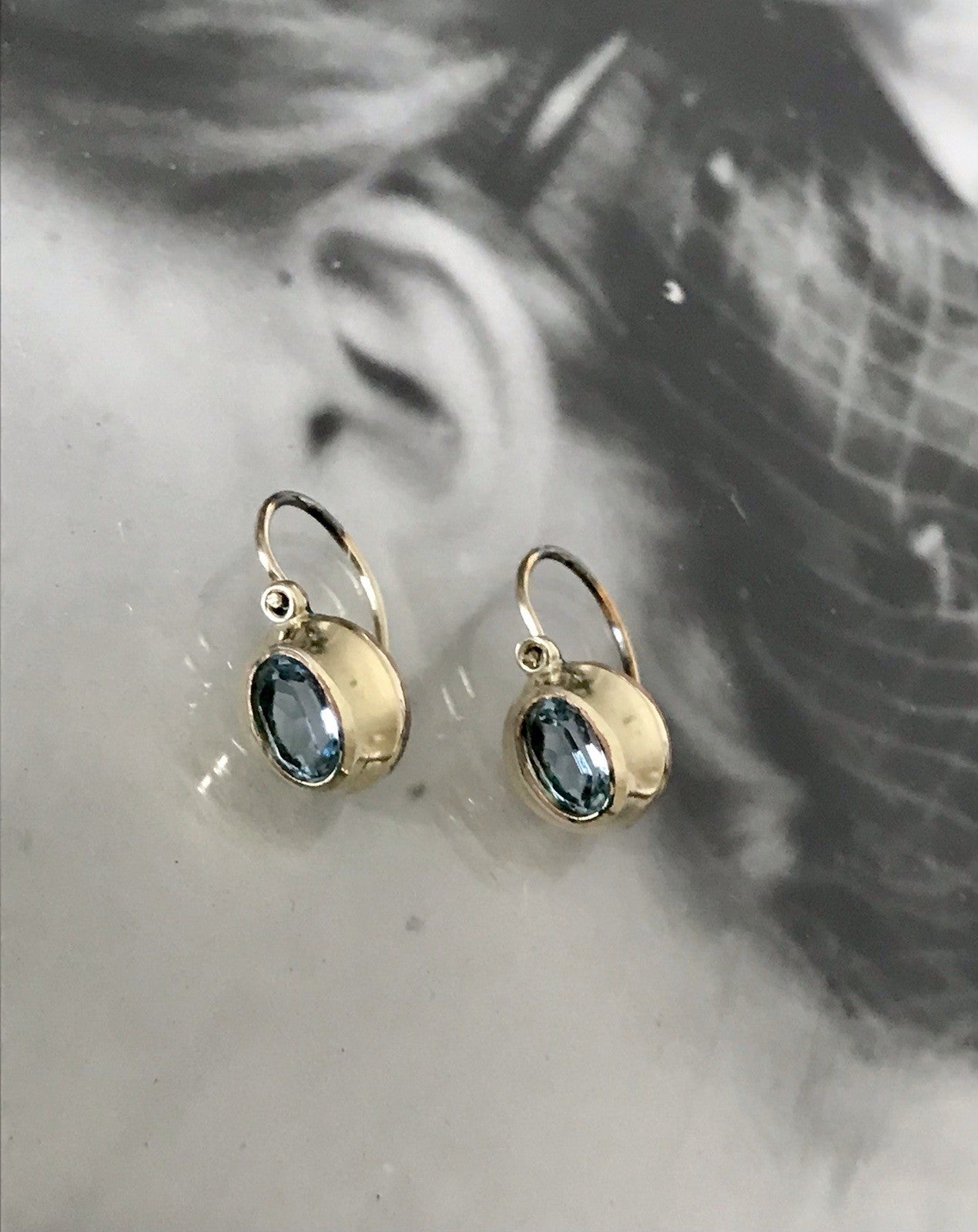 Vintage Damen Ohrringe Ohrhänger Ohrstecker blaue Steine Amerikan. Double K&L