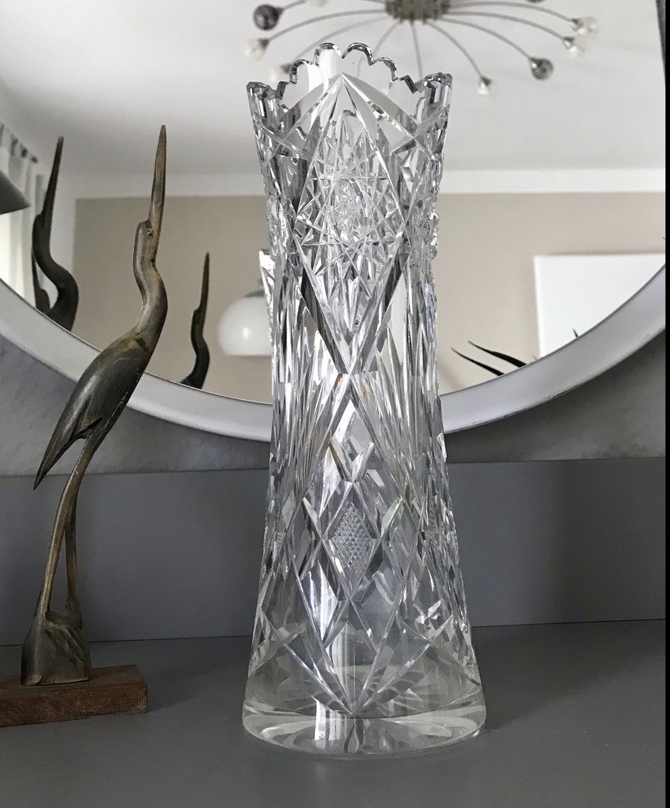 Alt Vintage Vase Glasvase Kristallglas Bleikristall geschliffen in Art Déco Stil