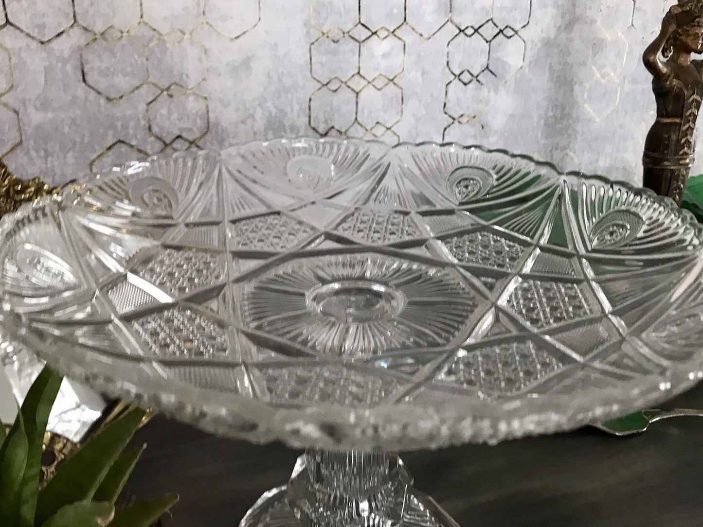 Antik Art Déco Pressglas Glas Schale Fußschale Tafelaufsatz Brockwitz Imperial