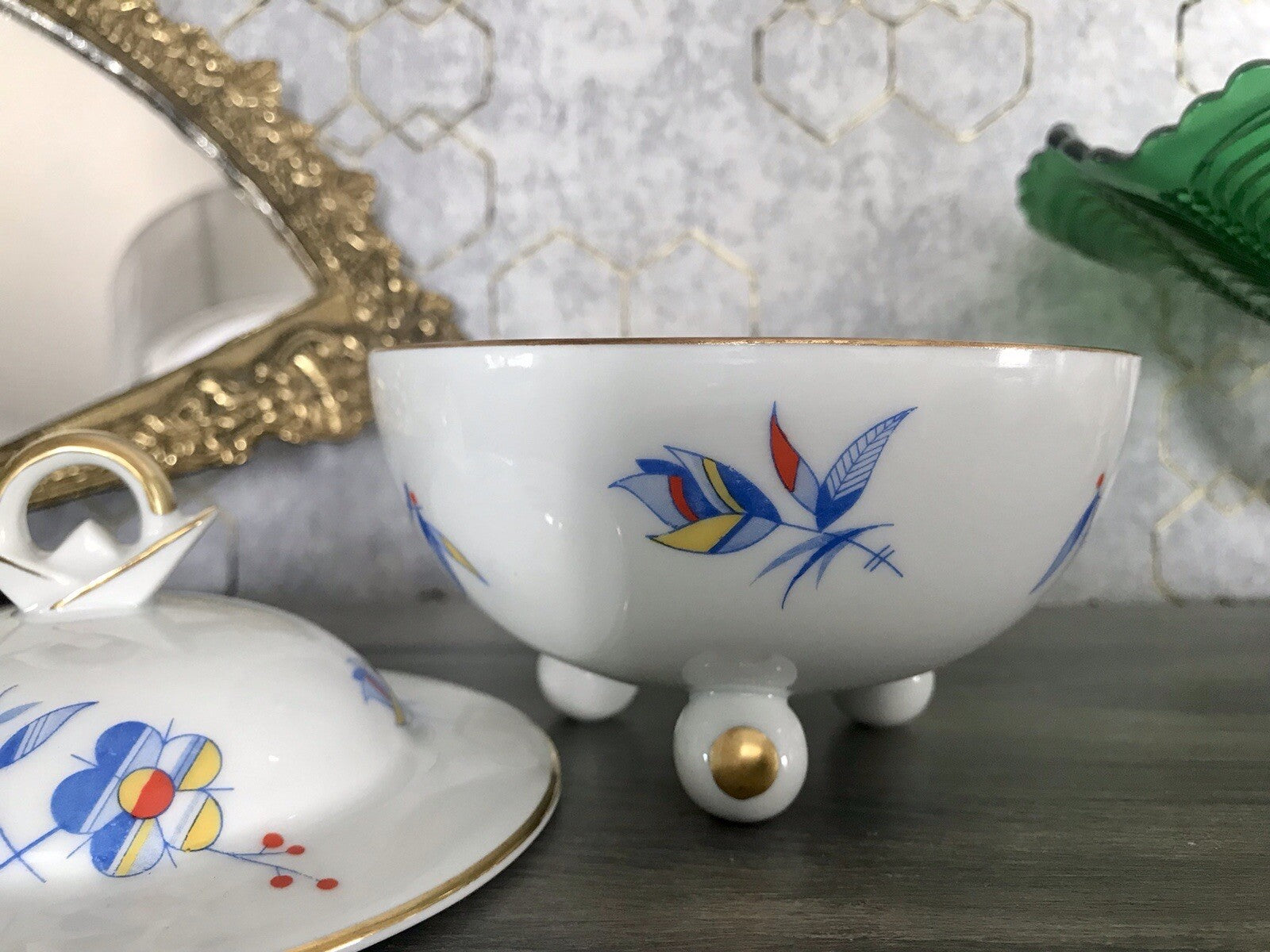 Antik Art Déco Porzellan Dose Deckeldose Schatulle Bonboniere Ullersricht Weiden