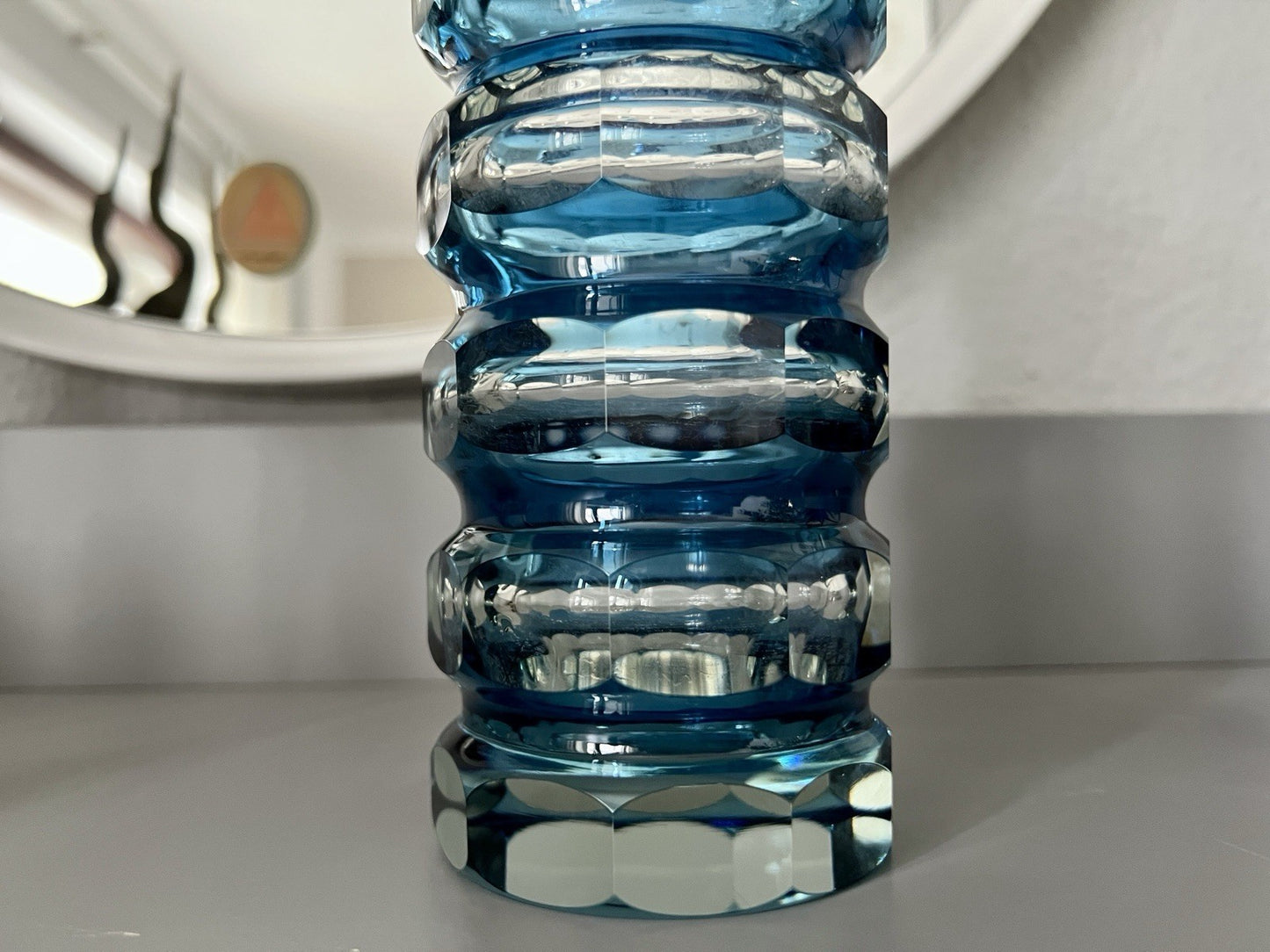 Antik? Art Déco Vase Glasvase Vase Glas Kristallglas Entwurf Meltzer Haida blau