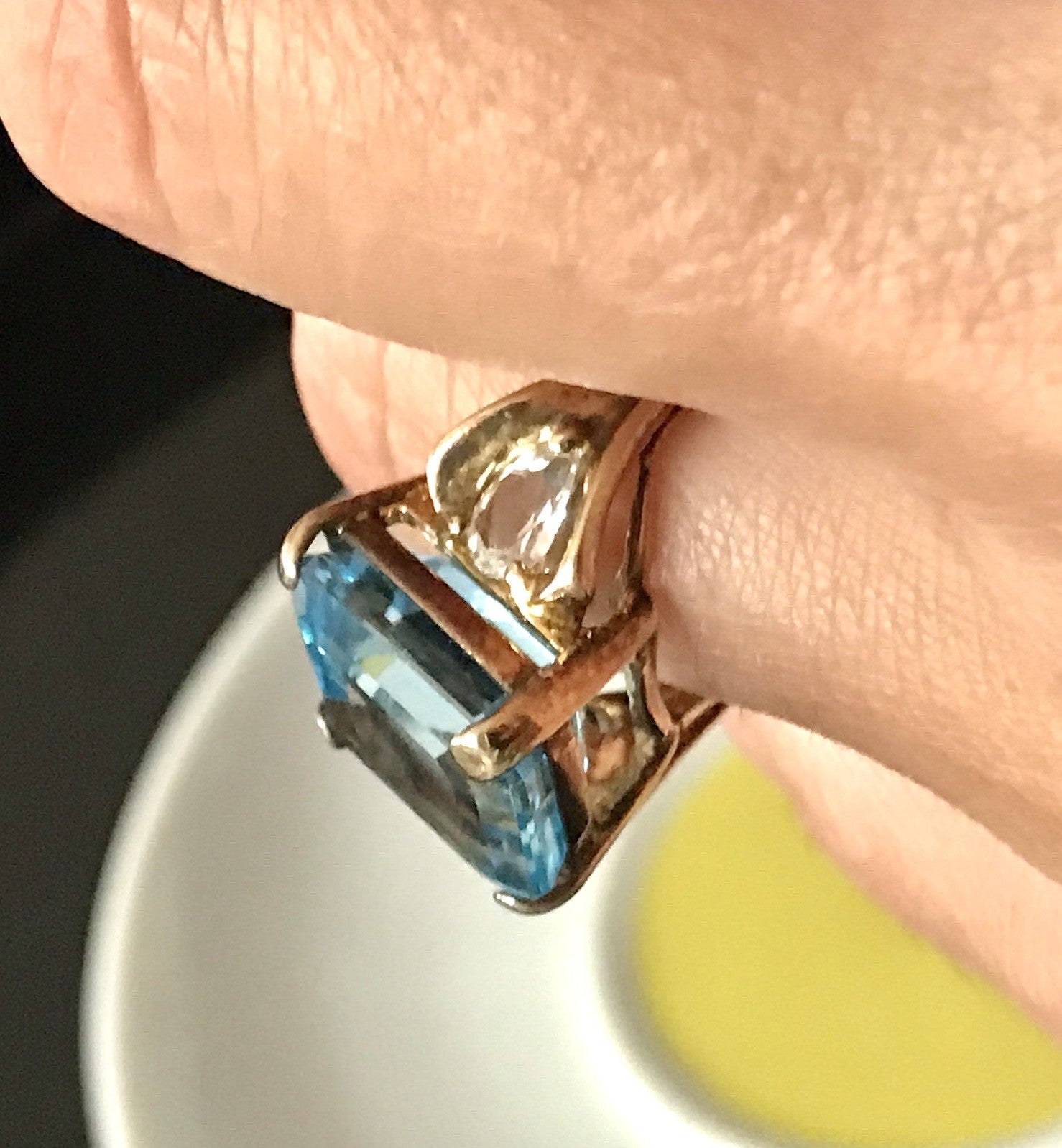 Vintage alt Damen Ring blauer Stein Silber vergoldet 925 Gr.56 17,8 wunderschön!