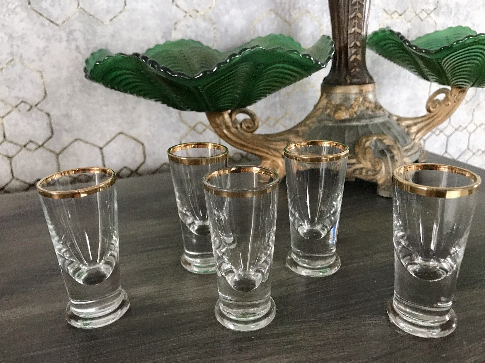 Antik 5 Pinnchen Schnapsgläser Golddekor Glas Biedermeier Likörgläser