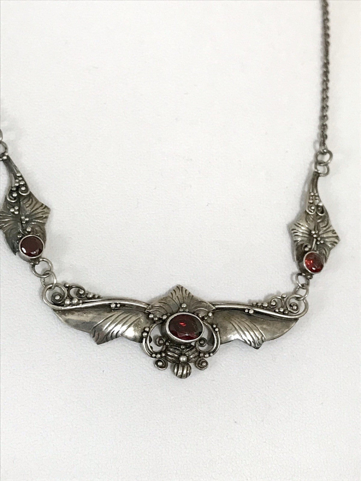 Antik 925 Sterling Silber Collier Halskette Kette rote Steine Granate?