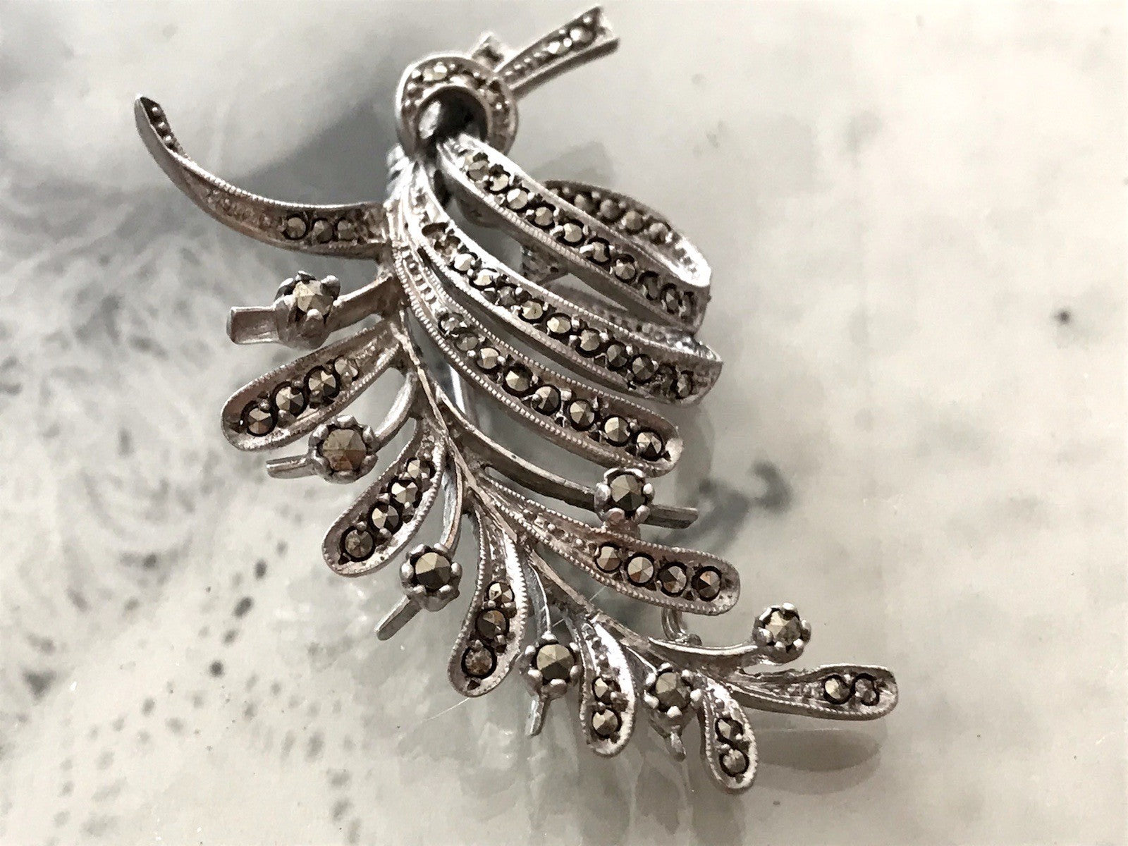 Antik Art Déco Edel prachtvoll Brosche Silber 835 Markasite