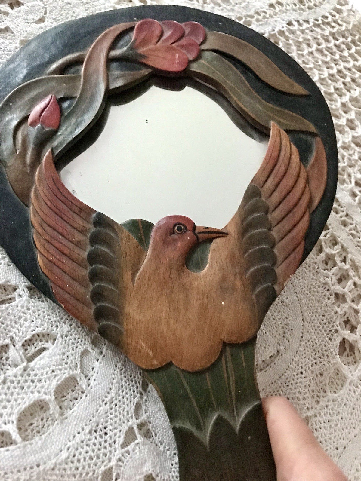 Antik? Vintage Spiegel Handspiegel Holz geschnitzt in Jugendstil gearbeitet