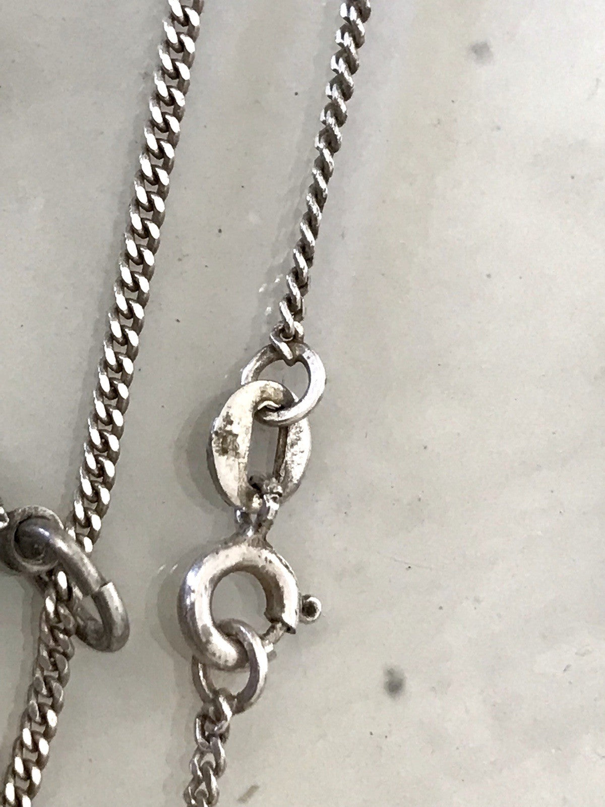 Antik Art Déco 835 Silber Halskette Kette & Rheinkiesel Stein Anhänger