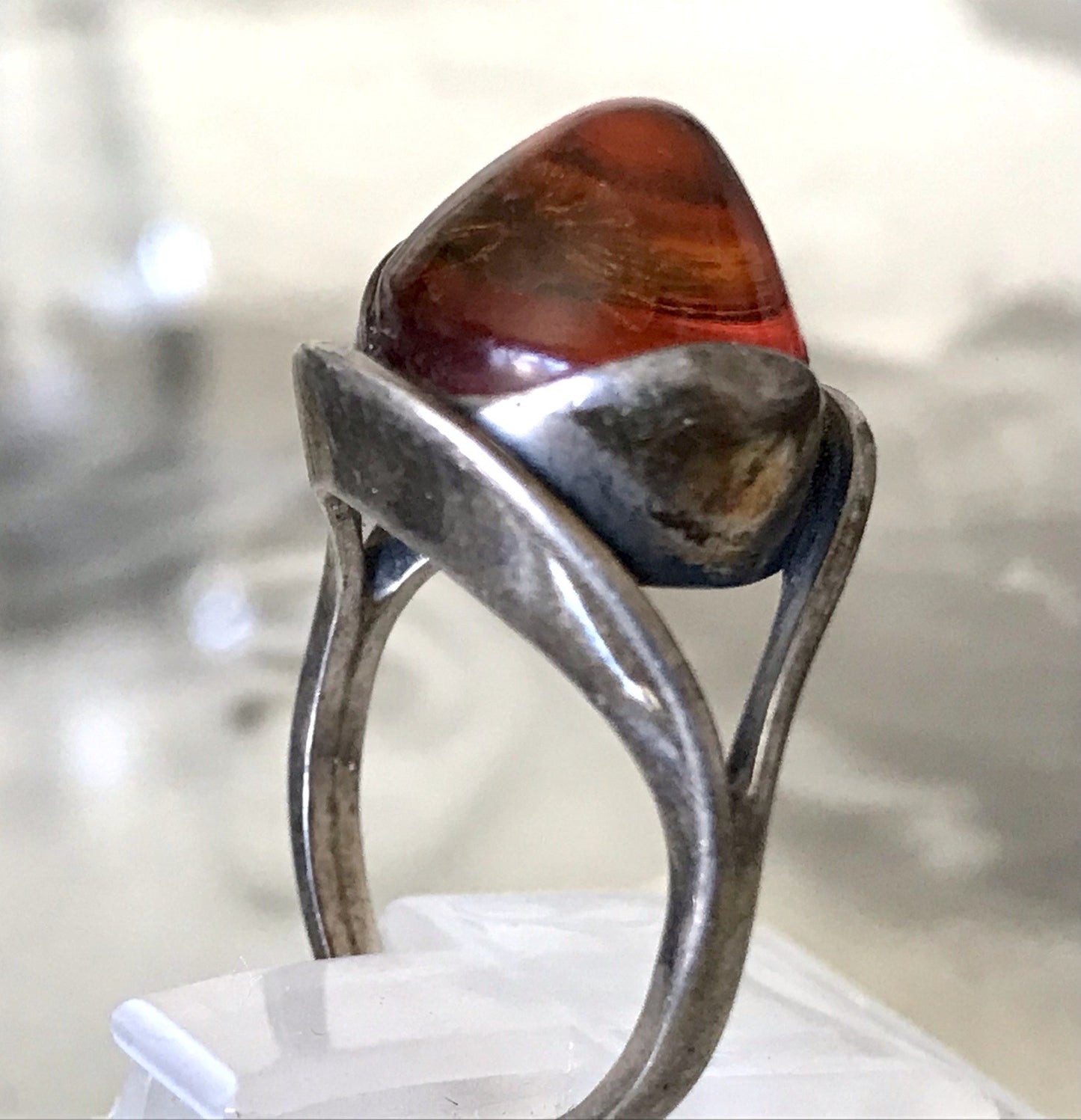Alt Antik Vintage Edel Bernstein DAMEN RING Silber Super Design! Gr.56 57 WOW!