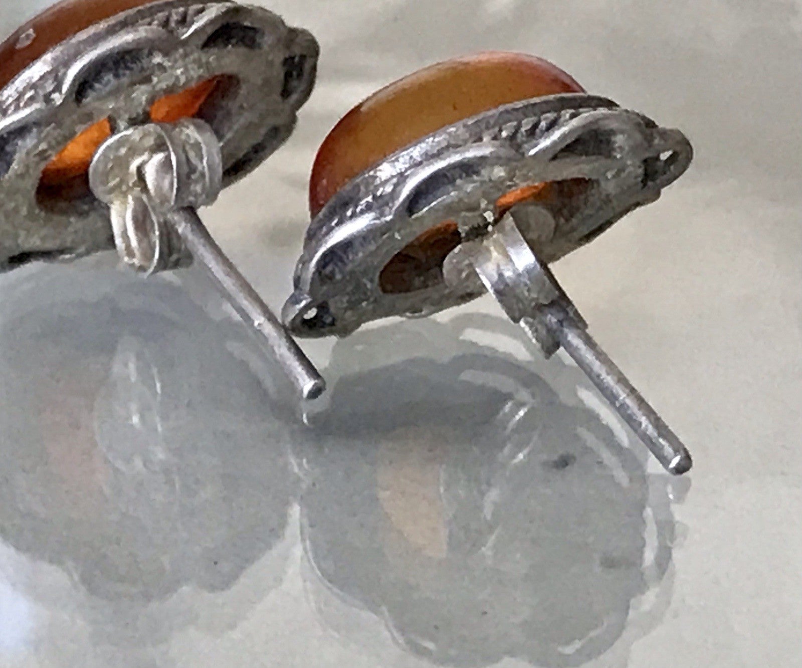 Vintage Ohrringe Ohrstecker DAMEN 925  Silber Bernstein Echtsilber Sterligsilber