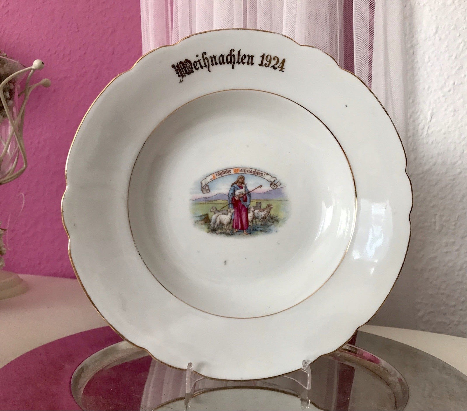Antik Art Déco Porzellan 1  Teller Zierteller Weihnachten 1924 christlich