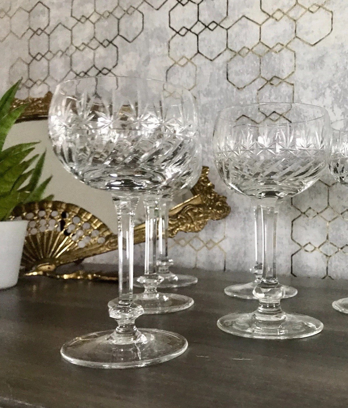 Antik Art Déco 5 Weingläser Gläser Schliff Kristallglas Edel Schön Treviris V&B