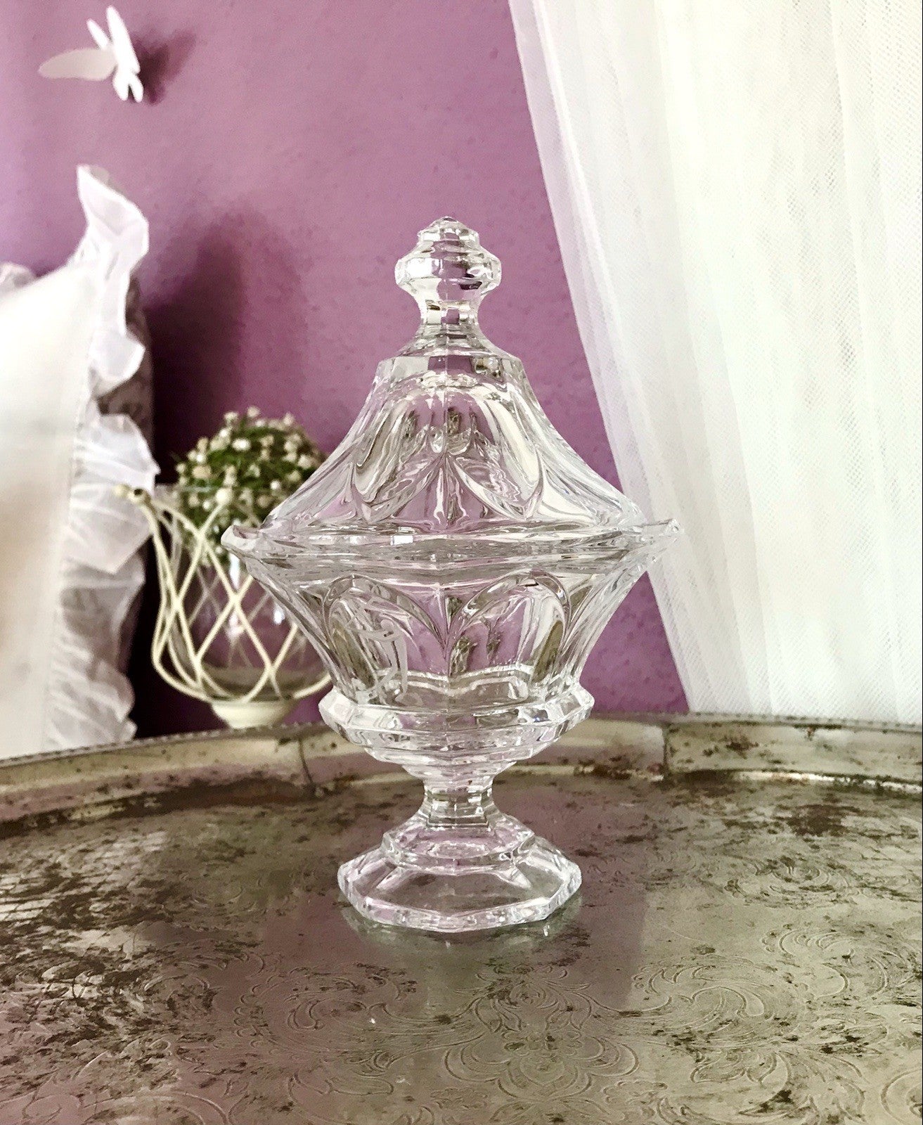 Vintage Bleikristall Deckeldose Bonboniere Glas Kristallglas Golf Pokal 1980