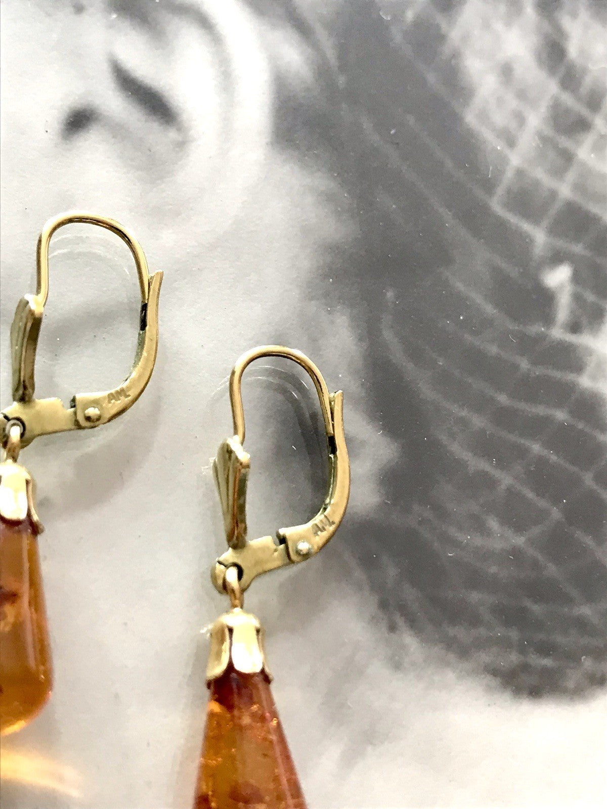 Antik Vintage Ohrhänger Ohrringe Pampel Bernstein ? DAMEN Amerik. Doublè