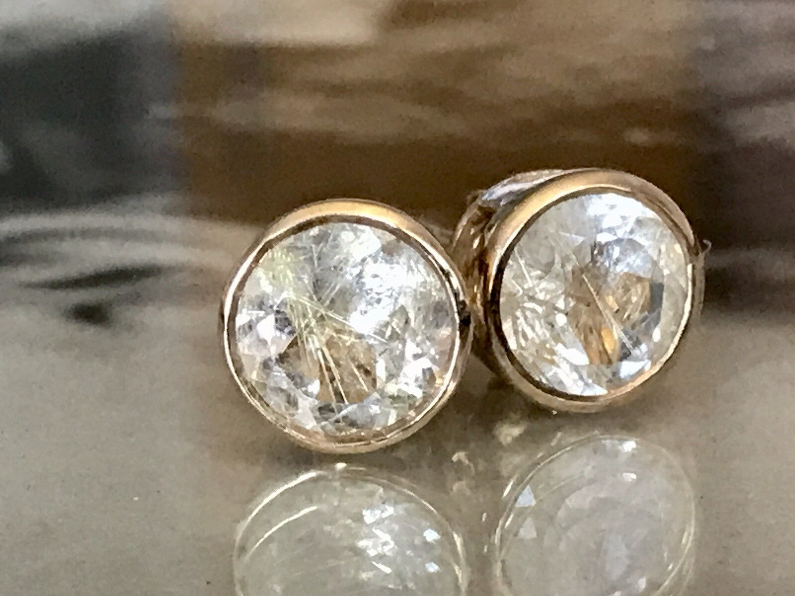 Ohrringe Ohrstecker DAMEN Silber vergoldet gold Bergkristall? Einschlüsse