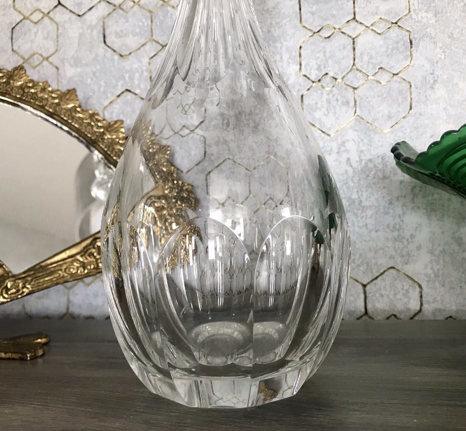 Vintage Art Déco Stil Glaskaraffe Karaffe Bleikristall Edel Stopfen Schälschliff