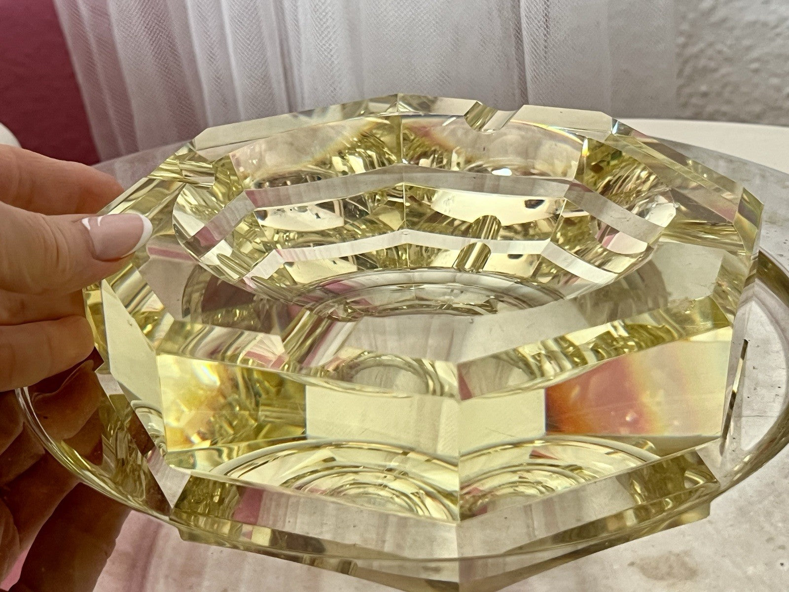 Antik? 3020g! Vintage Murano ? Aschenbecher Ascher Citrin gelb Kristallglas