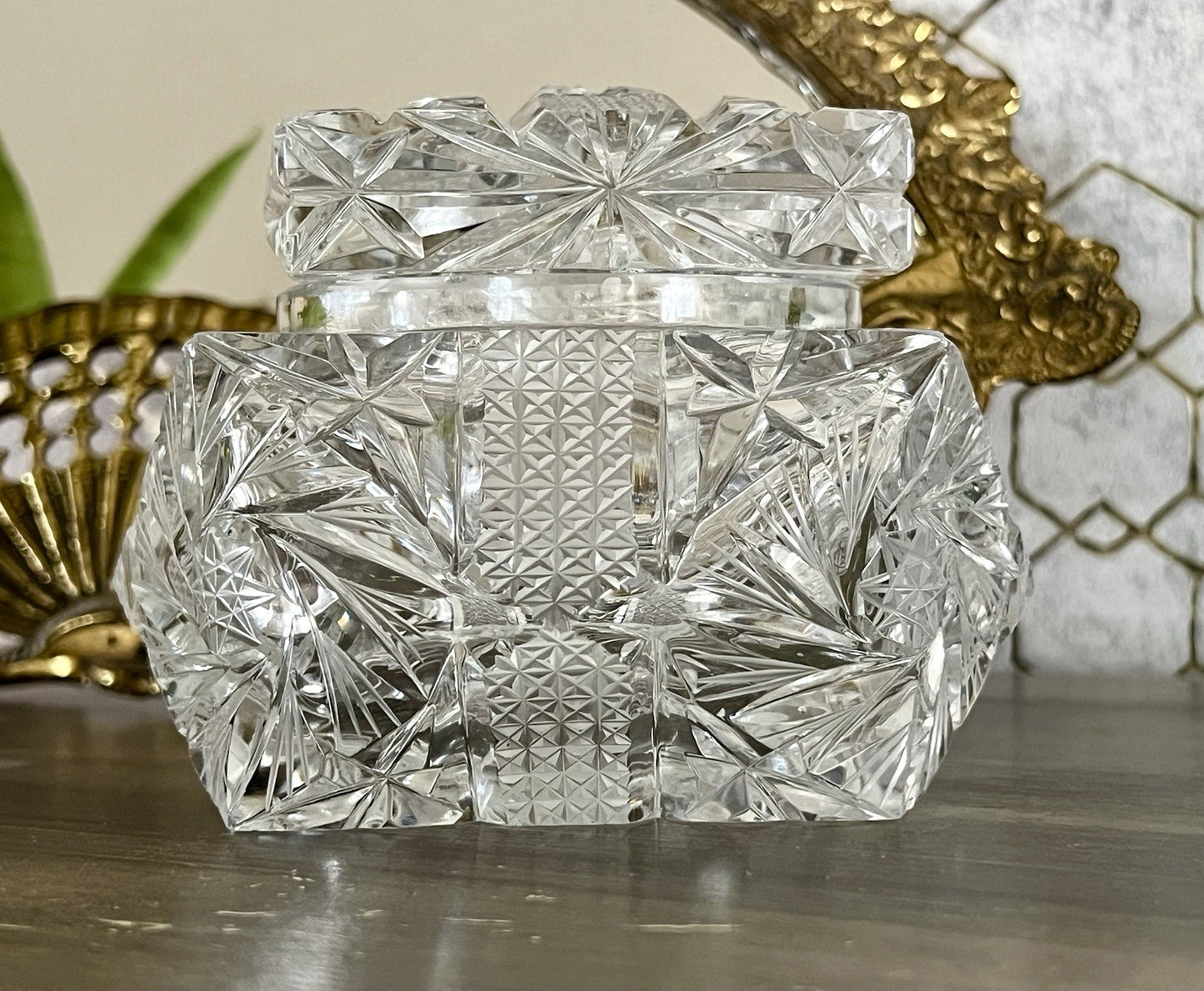 Antik Vintage Art Deco EDEL Glasdose Deckeldose Schatulle Kristallglas Schliff