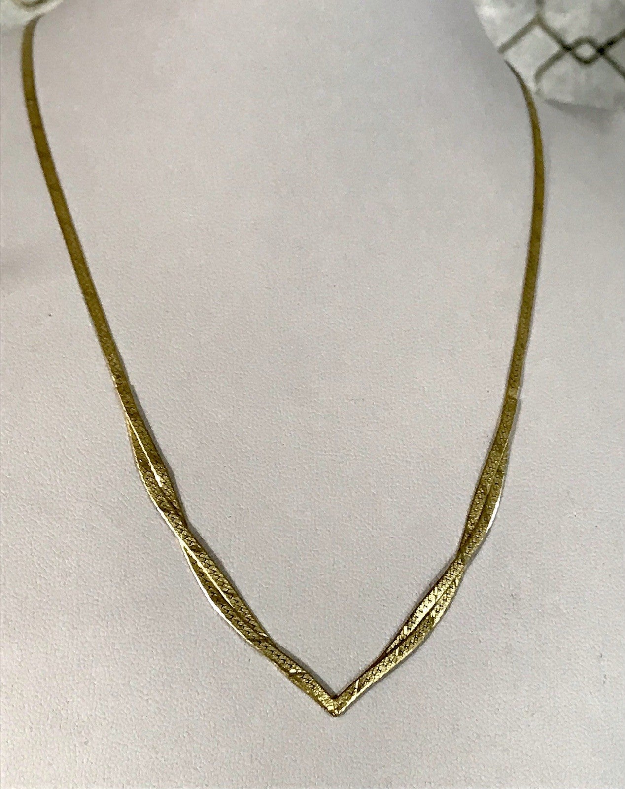 Alt Edel Vintage 925 Silber vergoldet Collier Halskette V-Form Schlangenmuster