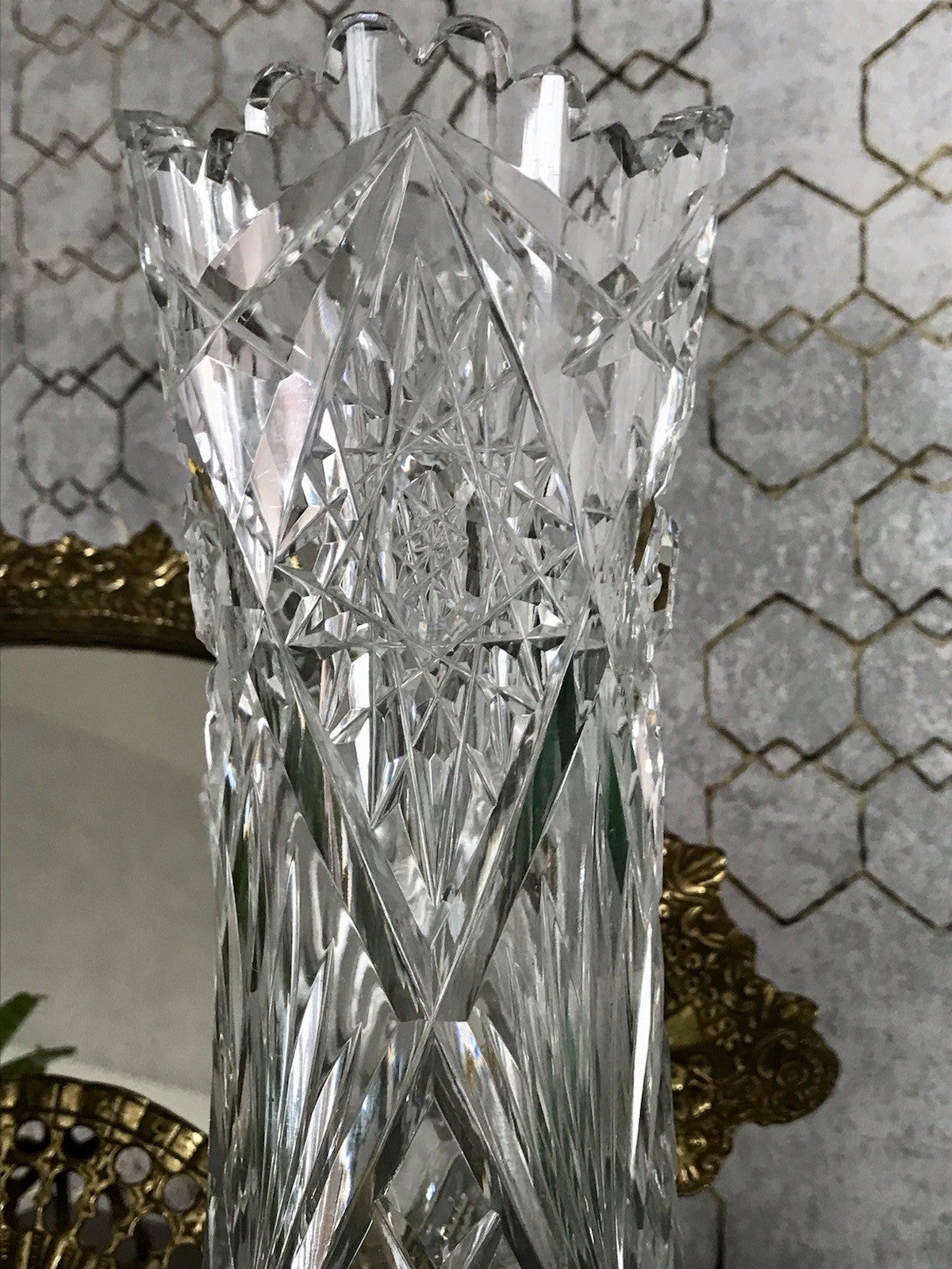 Alt Vintage Vase Glasvase Kristallglas Bleikristall geschliffen in Art Déco Stil