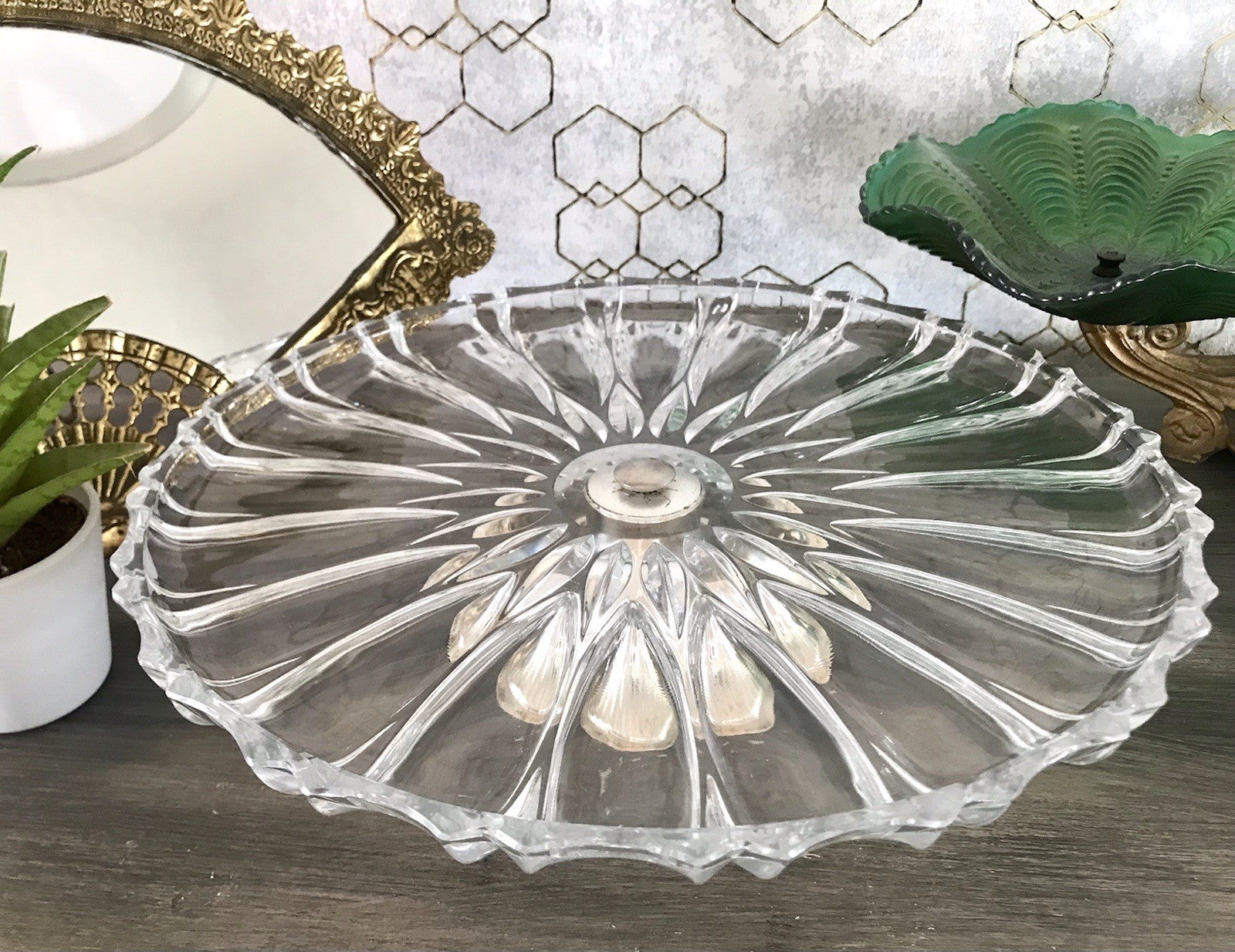 Vintage Tortenständer Tortenplatte Glas Kristallglas Bleikristall