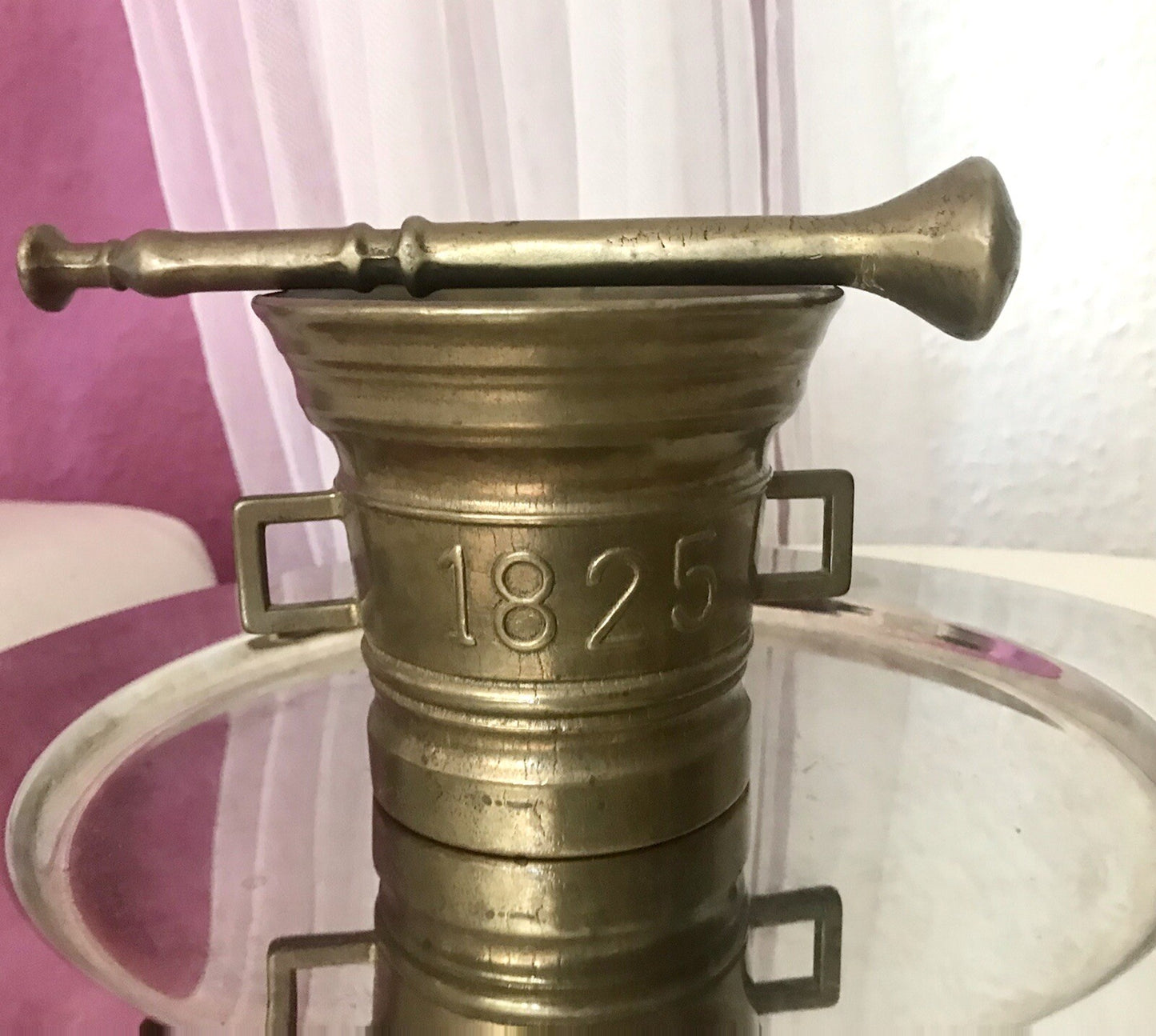 Alt Vintage Messing Mörser mit Pistill Stößel 1825 Replik