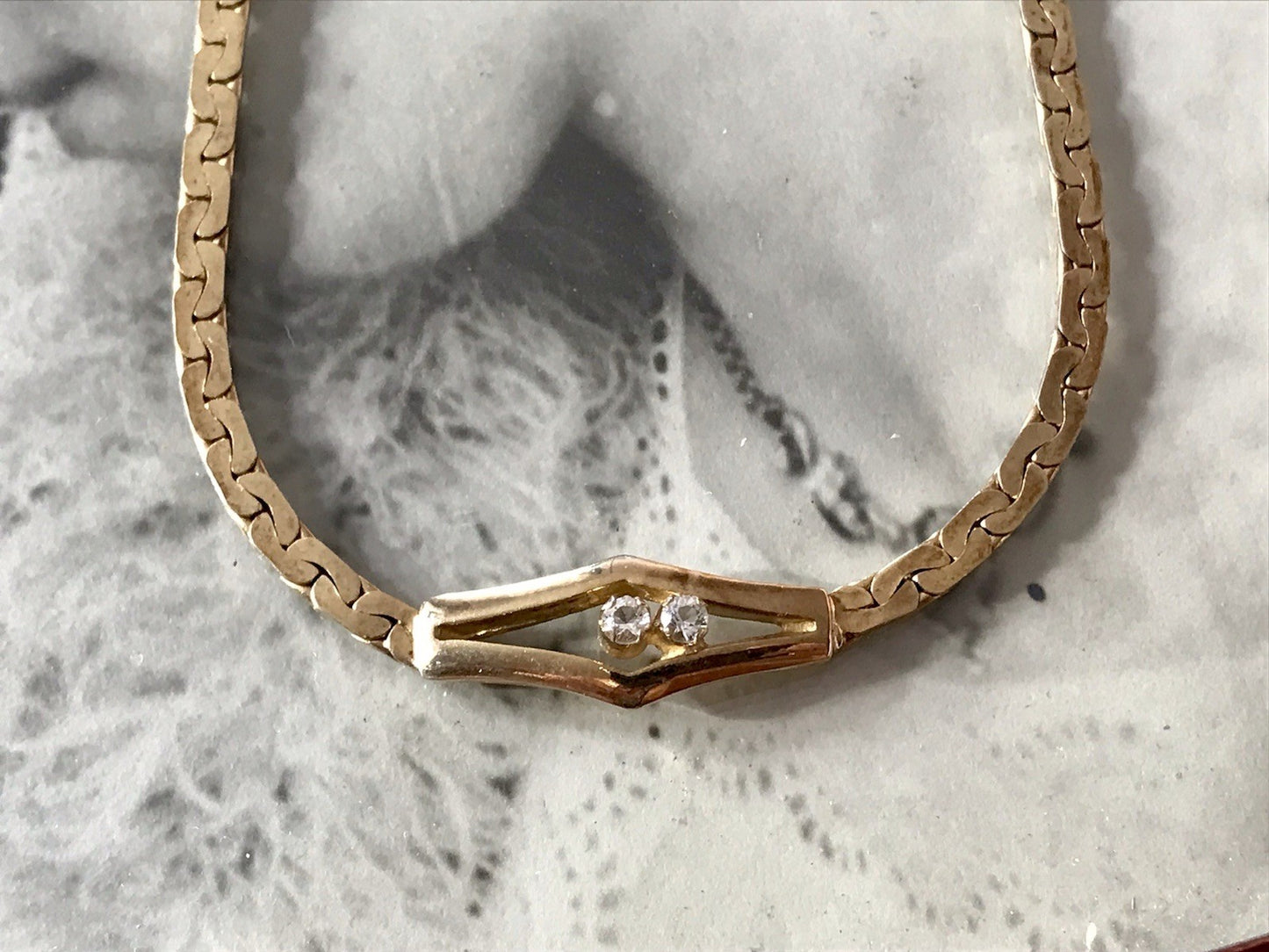 Alt Edel Vintage 835 Silber vergoldet Collier Halskette farblose Steine