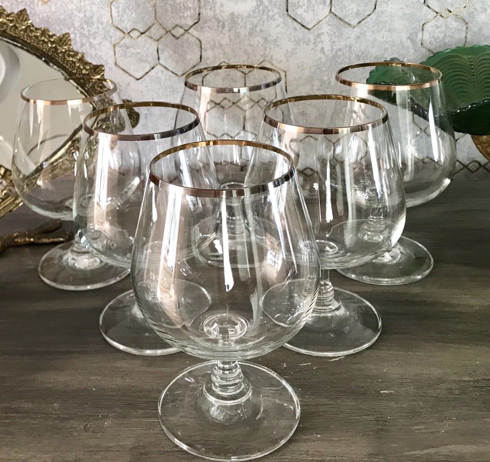 Art Déco Stil 6 Gläser Cognacschwenker Cognac Gläser Glas Goldrand Lausitzer