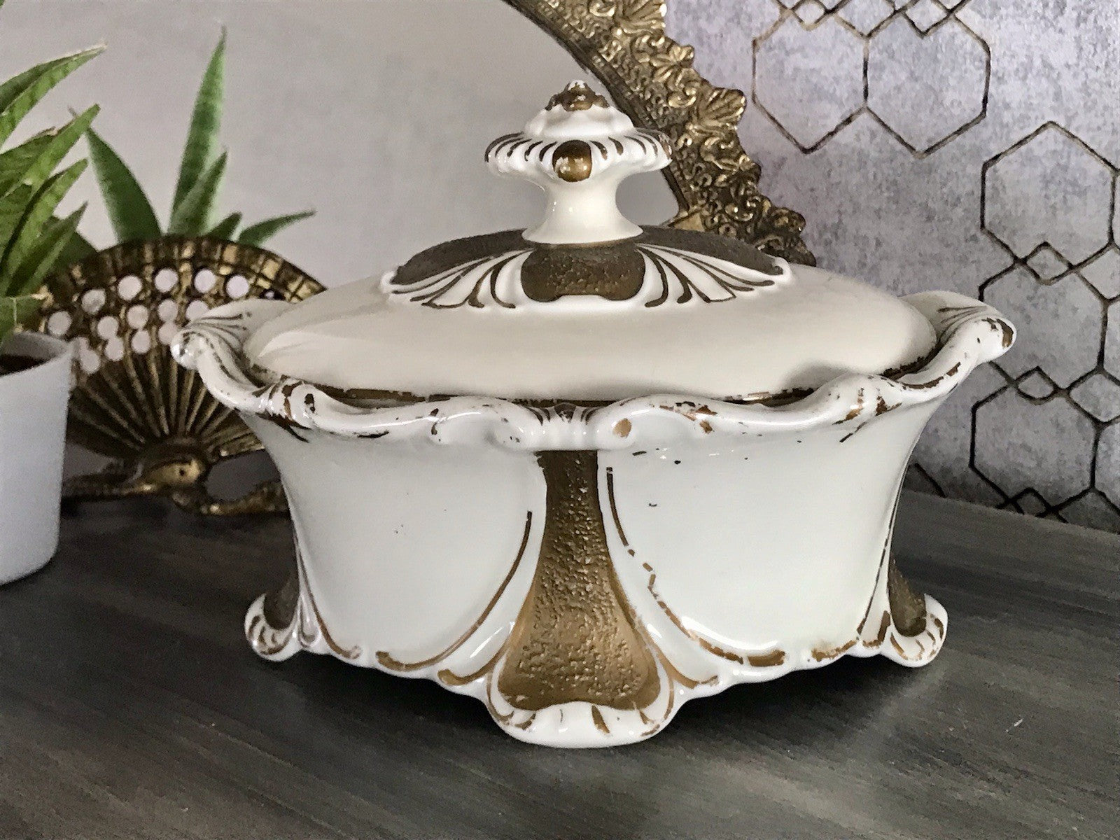 Antik Art Déco Porzellan Dose Deckeldose Schatulle Bonboniere Neu-Tettau 1930