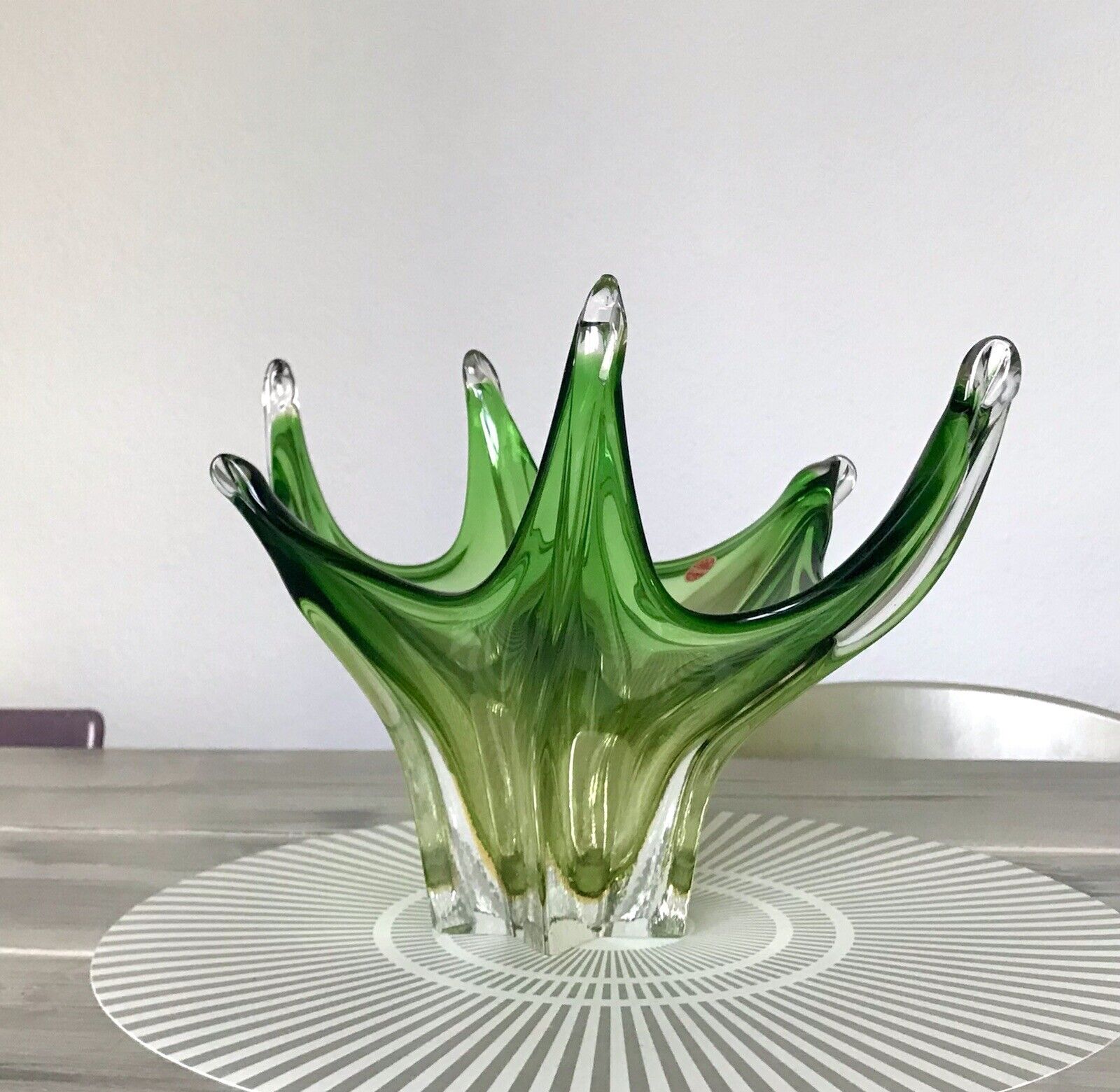 Vintage 60er Somerso Murano Schale Glas grün Überfangglas Erscheinung GROß