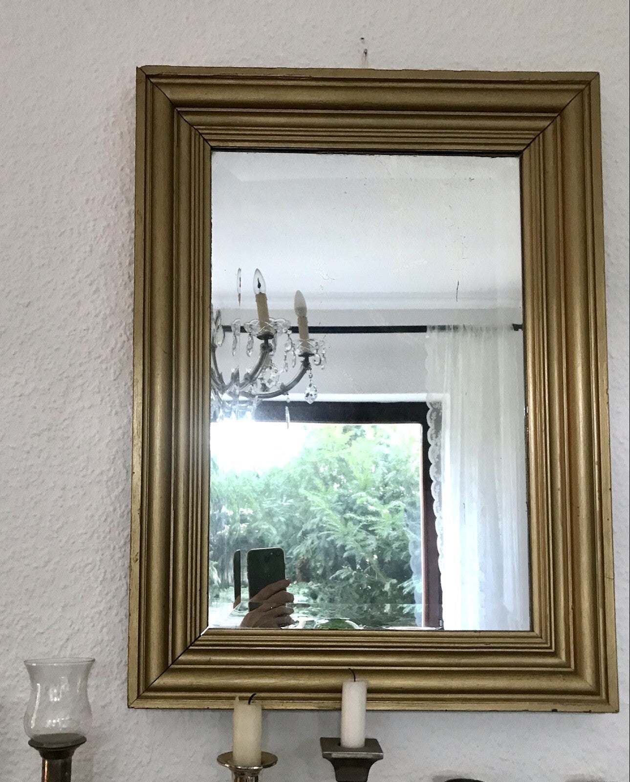 Antik Spiegel facettiert 1900-20 Jugendstil Art Déco Weichholz Wandspiegel gold