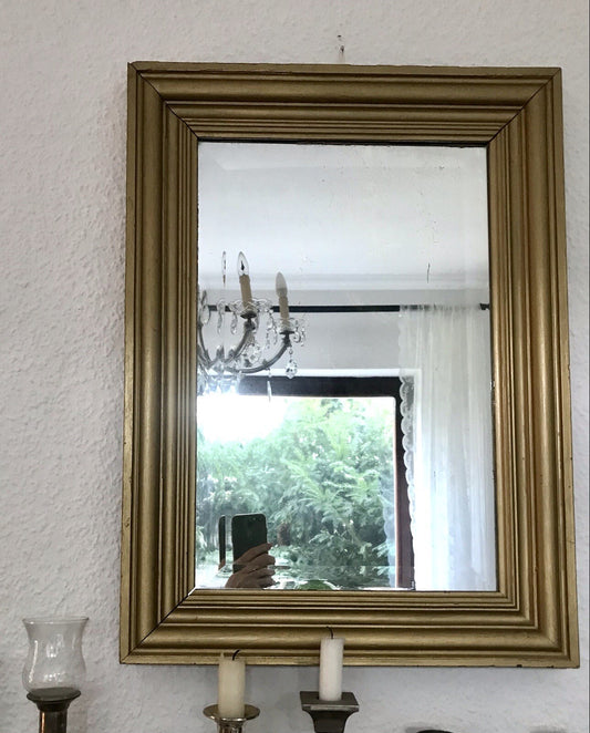 Antik Spiegel facettiert 1900-20 Jugendstil Art Déco Weichholz Wandspiegel gold