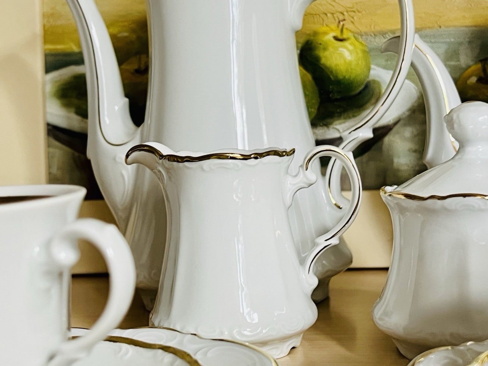 Vintage klassisches  Mitterteich Porzellan Kaffeeservice weiß gold 12 Pers. WOW!