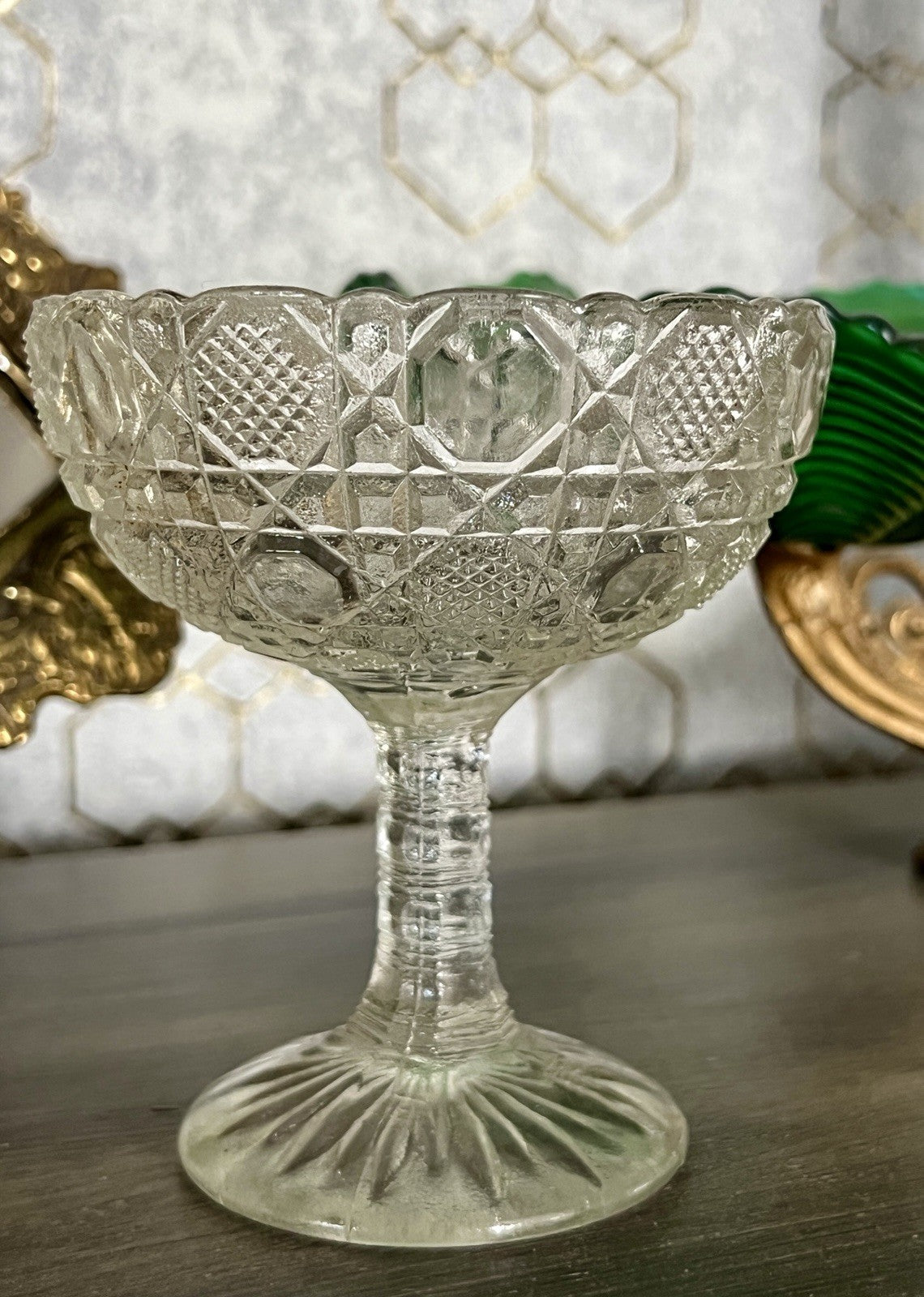 Antik Jugendstil Art Déco Pressglas Glas Fußschale Schale Zuckerschale
