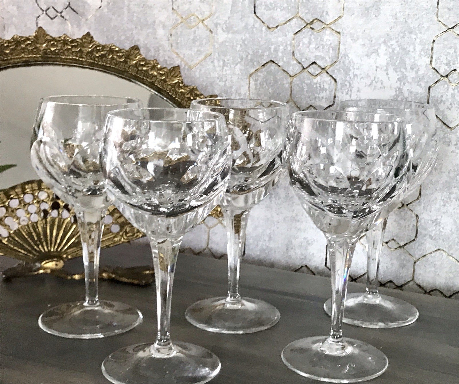 Vintage Edel 5x Weingläser Gläser Kristallglas Bleikristall