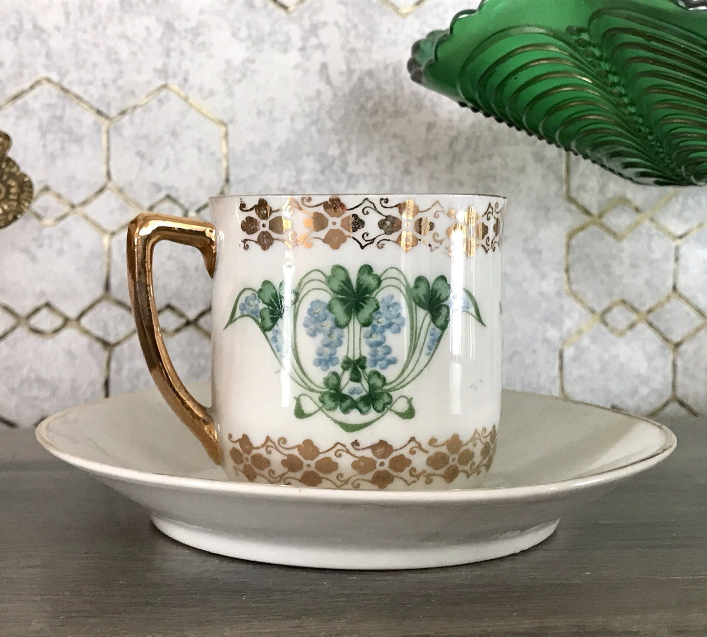 Antik Jugendstil Porzellan Andenken Gedeck Sammeltasse Tasse Geburtstag Spruch