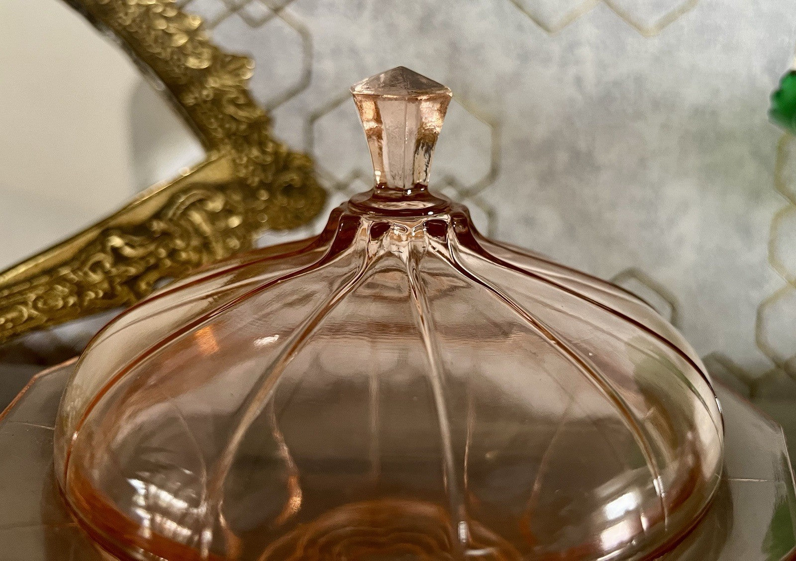 Antik Art Déco Dose Deckeldose Rosalin Rosa Pressglas