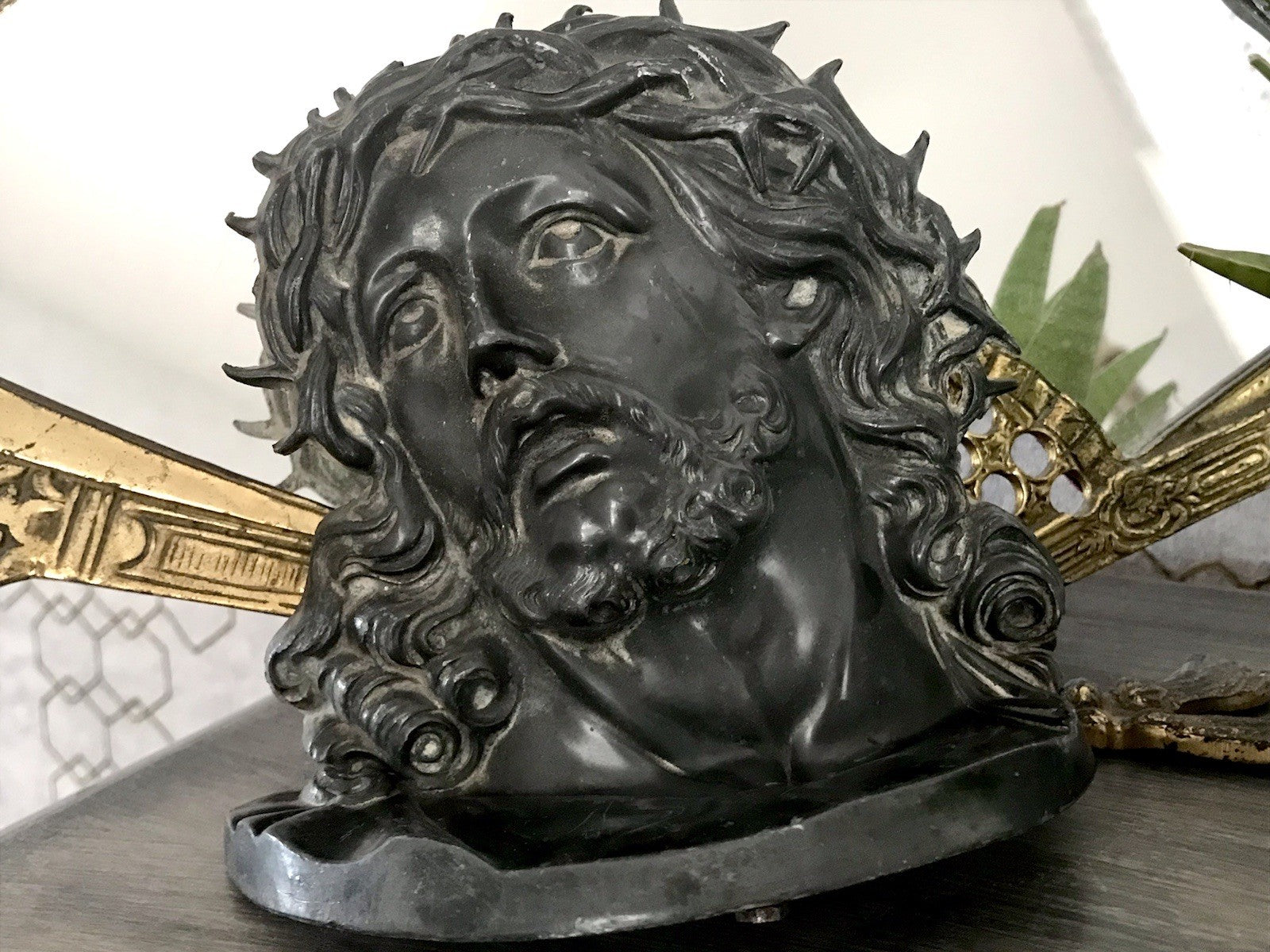 Antik Zinn? Relief Jesus Büste Dornkrone Figur Guss?  schön