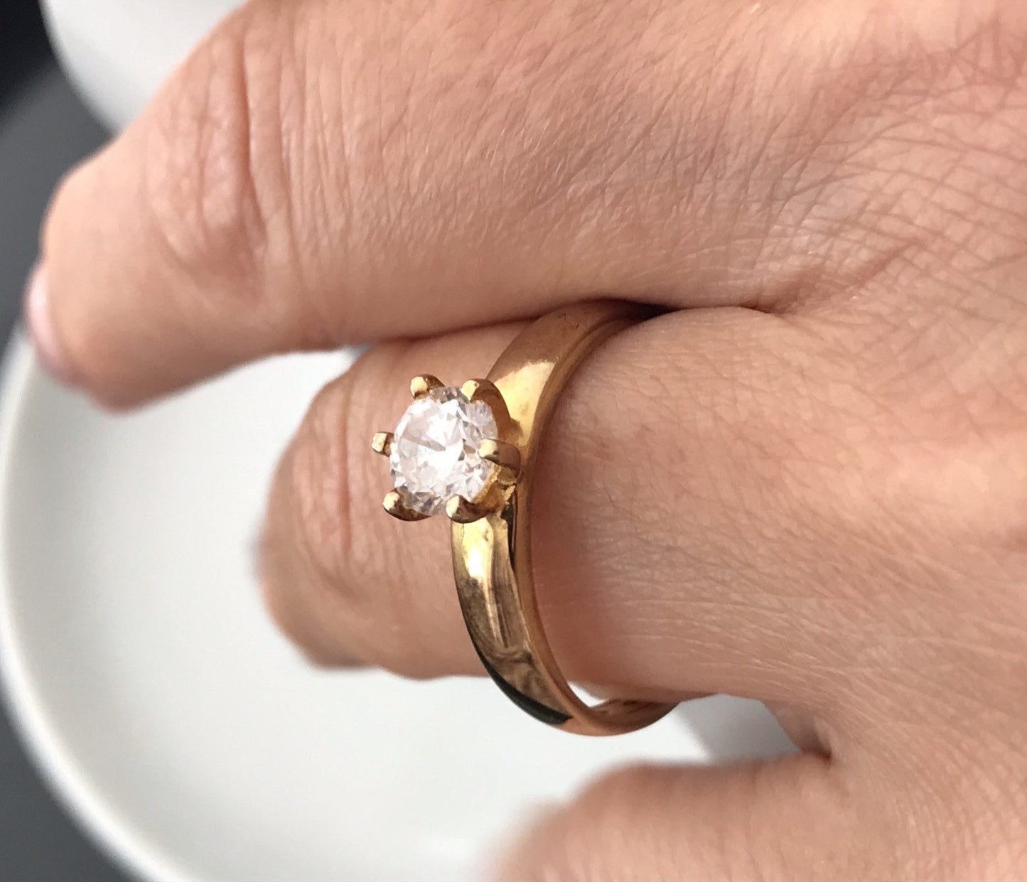 Vintage alt Damen Ring Silber 925 Gr.60 farbloser Stein Solitär 19,1 vergoldet