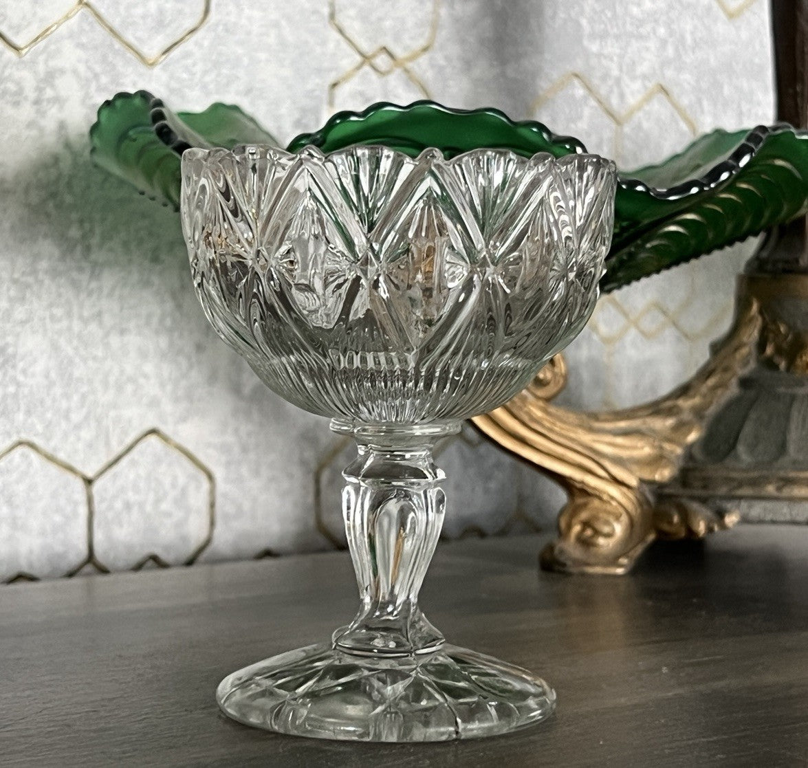 Antik Jugendstil Art Deco Pressglas Glas Fußschale Schale Zuckerschale