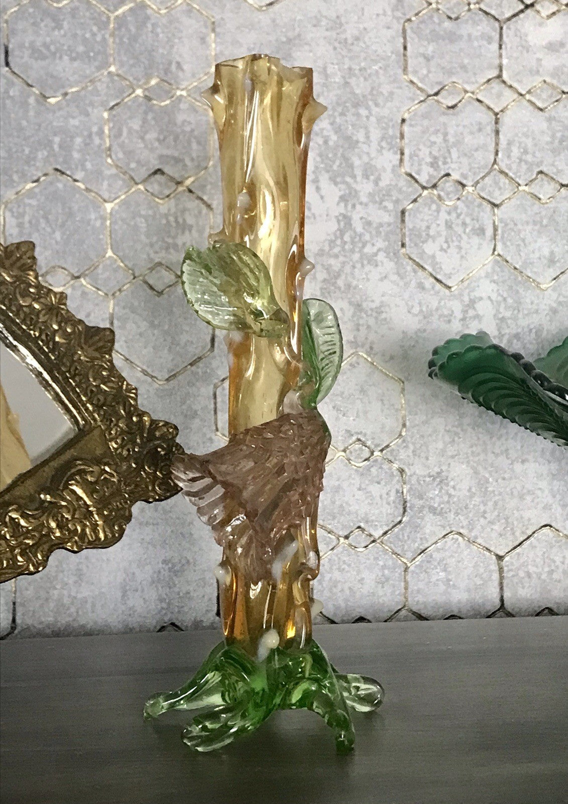 Antik Vase Glasvase Jugendstil Aufschmelzungen Krallik? Lötz? teils Uranglas