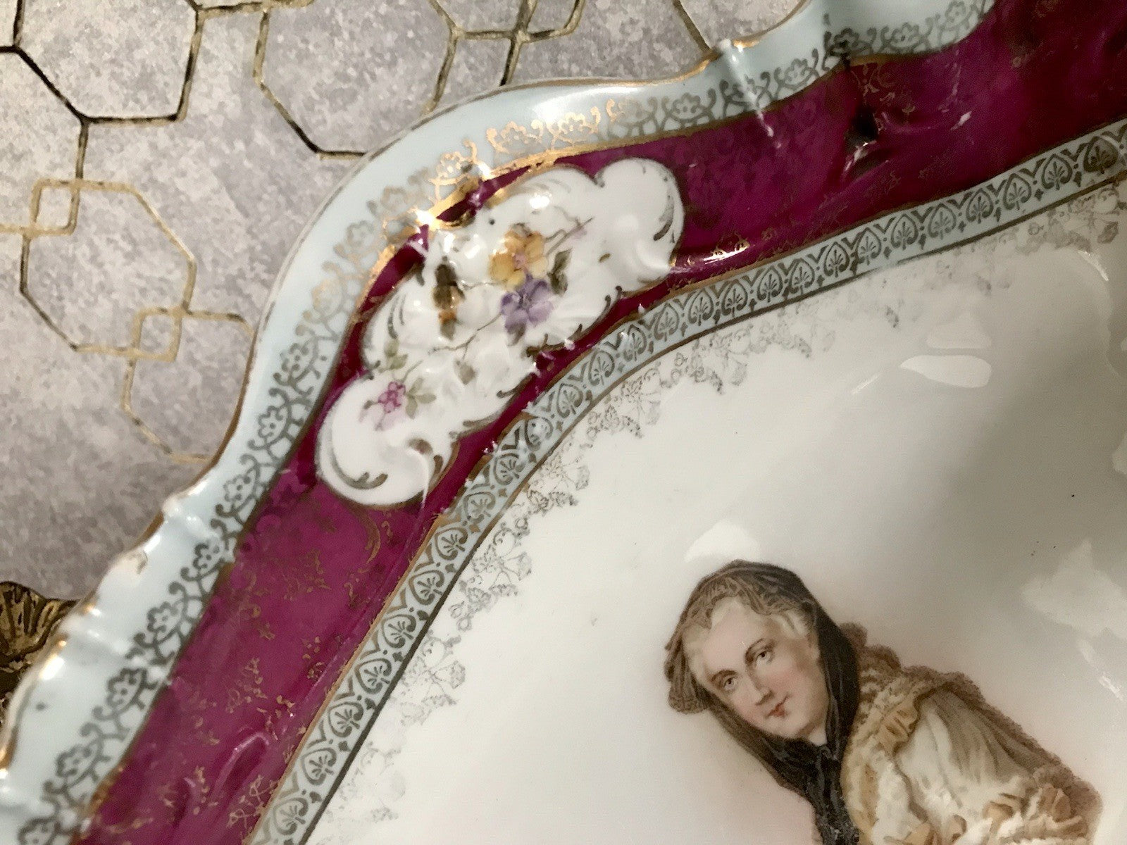 Antik Carl Tielsch Porzellan Schale Zierschale ~ 1870 Maria Leszczynska Porträt