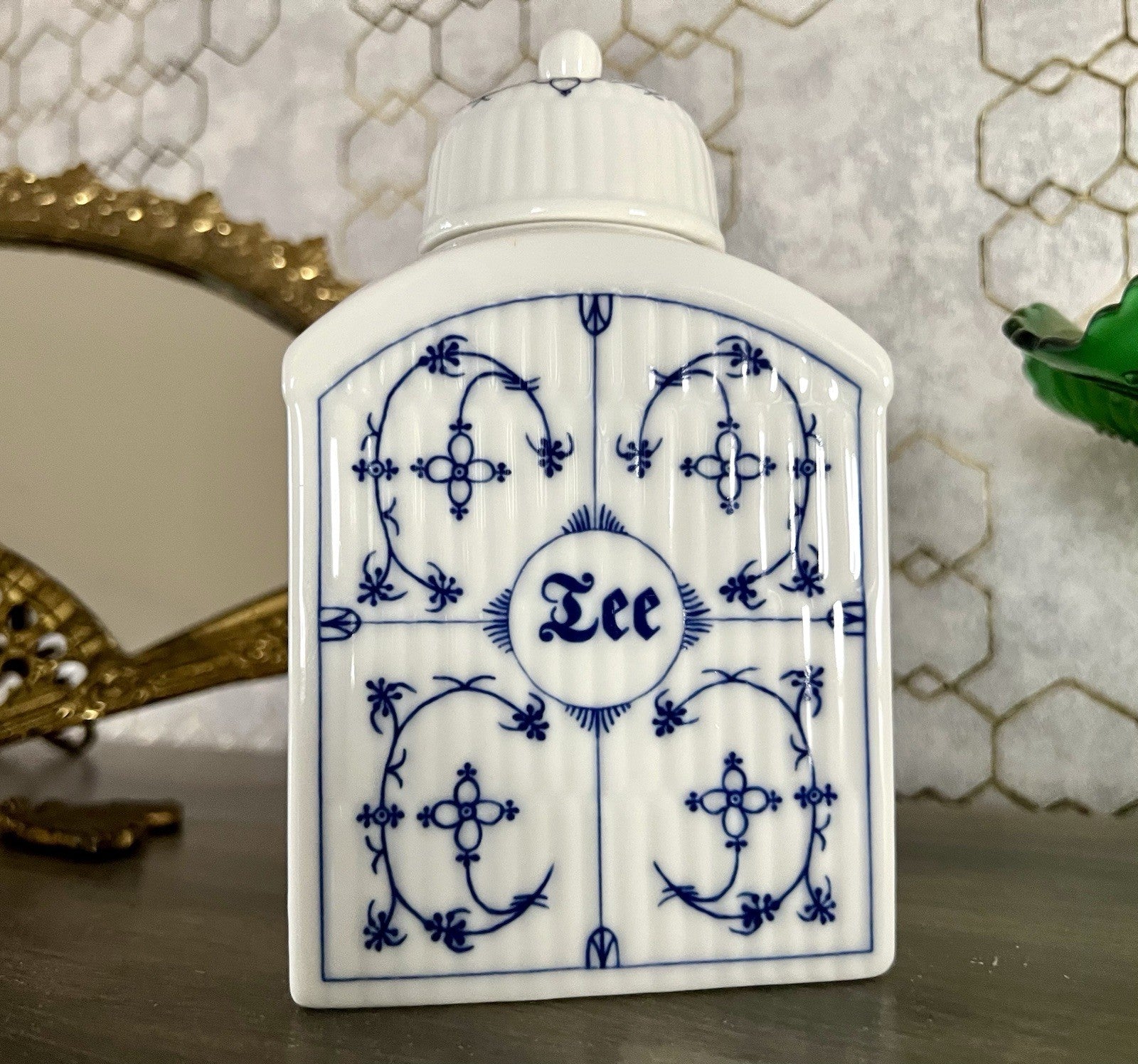 Vintage älter 1 Porzellan Teedose indisch blau weiß Rauderfehn Frerich Kramer