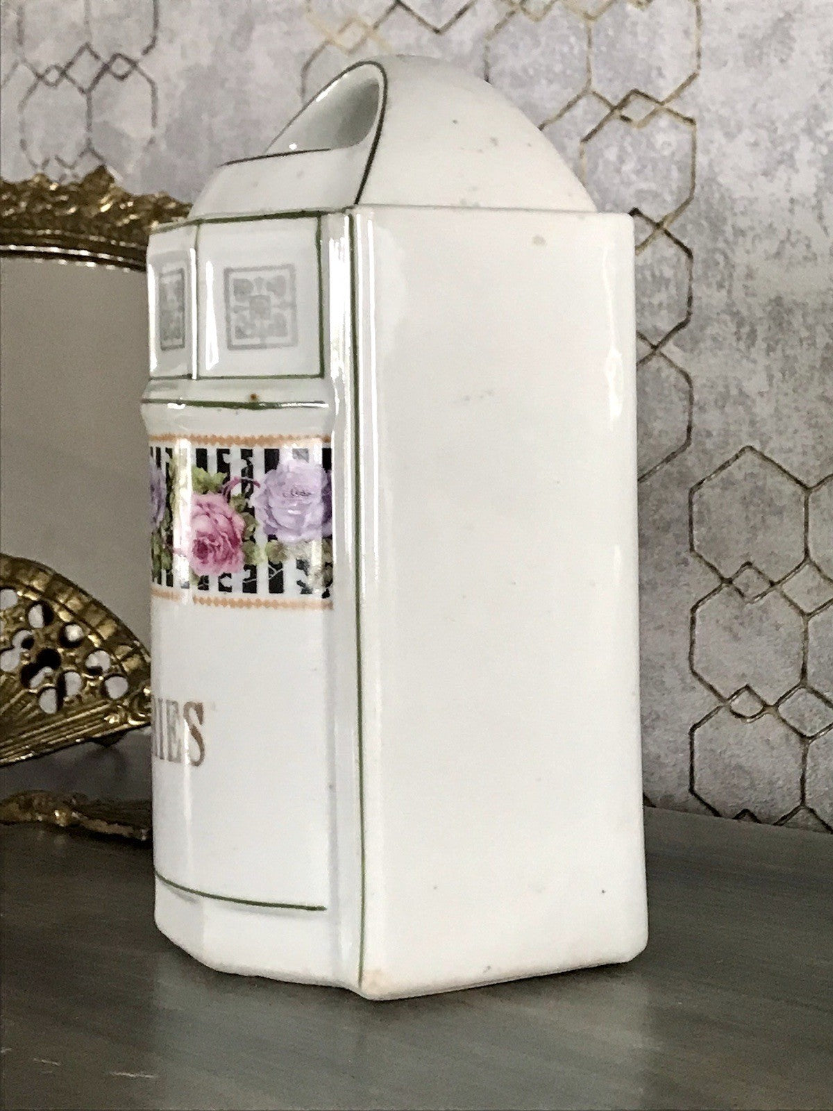 Antik Porzellan Dose Vorratsgefäß Vorratsdose Gries Rosen Jugendstil Art Déco