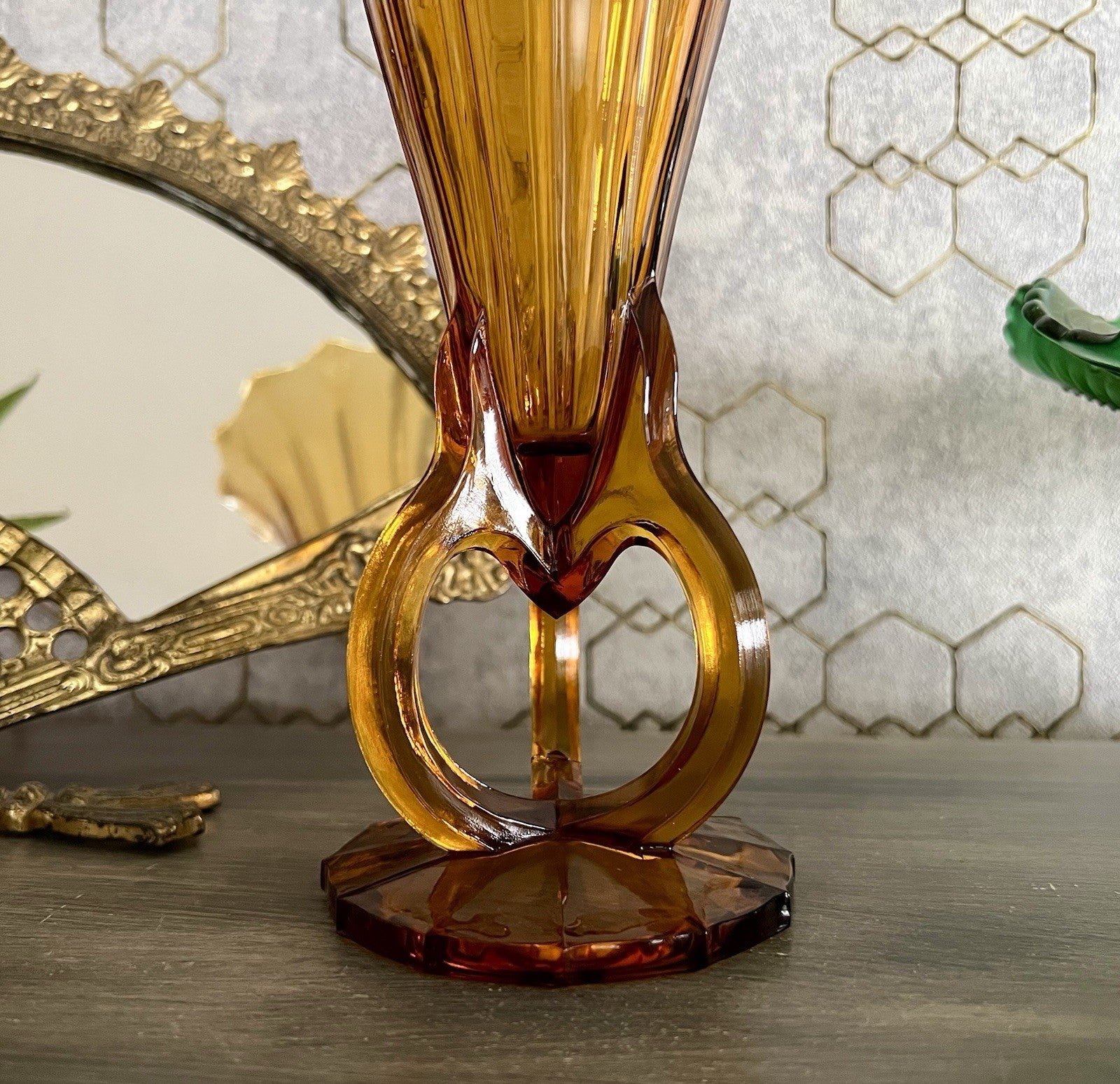 Art Déco 1 Vase Glasvase Pressglas Antik Bernstein Gelb Amber Glas Stölzle?