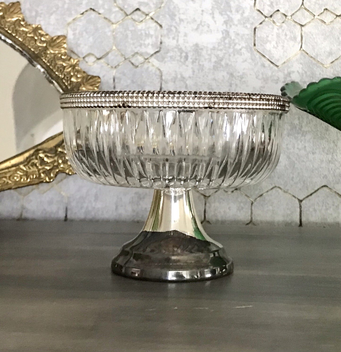 Vintage Glasschale Fußschale  Schale Glas versilberte Montur Kristallglas?