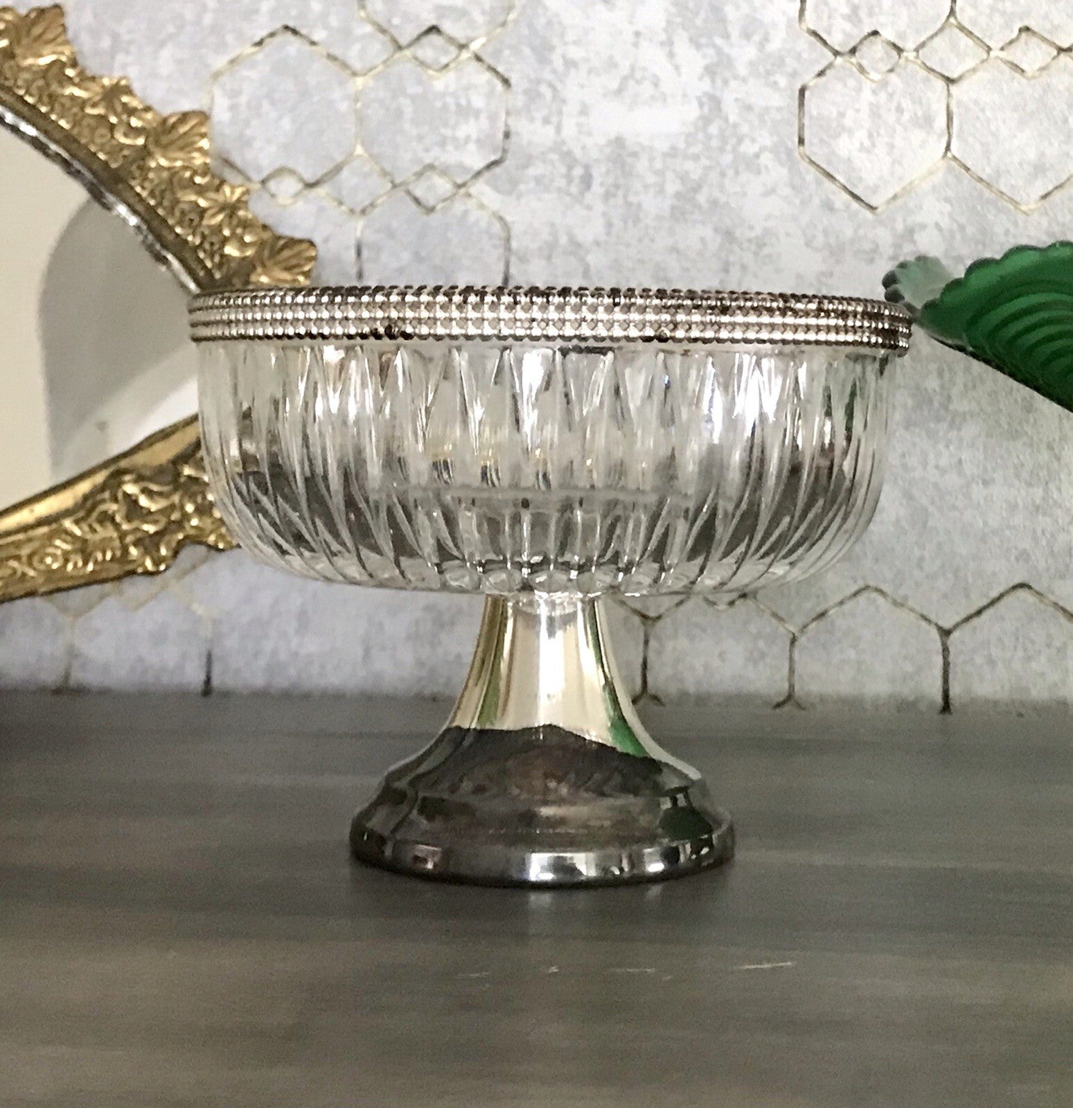 Vintage Glasschale Fußschale  Schale Glas versilberte Montur Kristallglas?