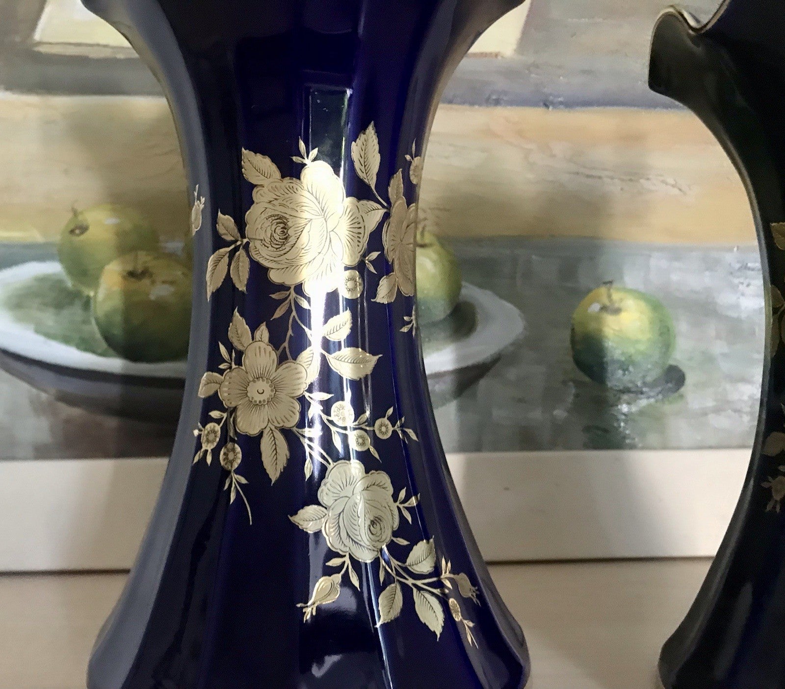 Vintage Alt 1 Porzellan Prunkvase Vase Echt Kobalt Golddekor